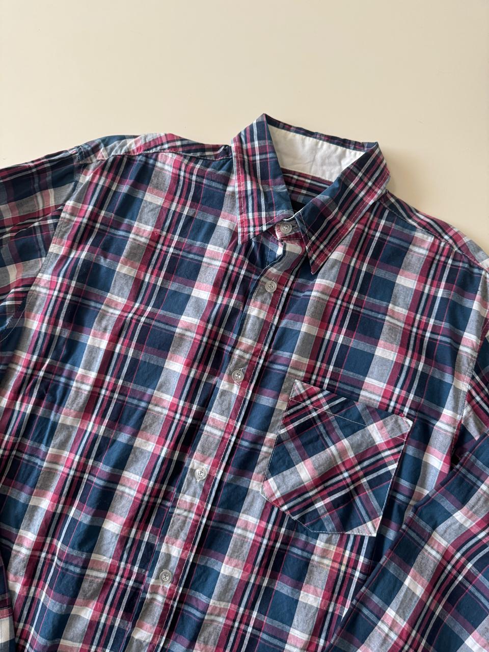Camisa de cuadros azul y rosa, Talla M, Slim Fit, Hombre
