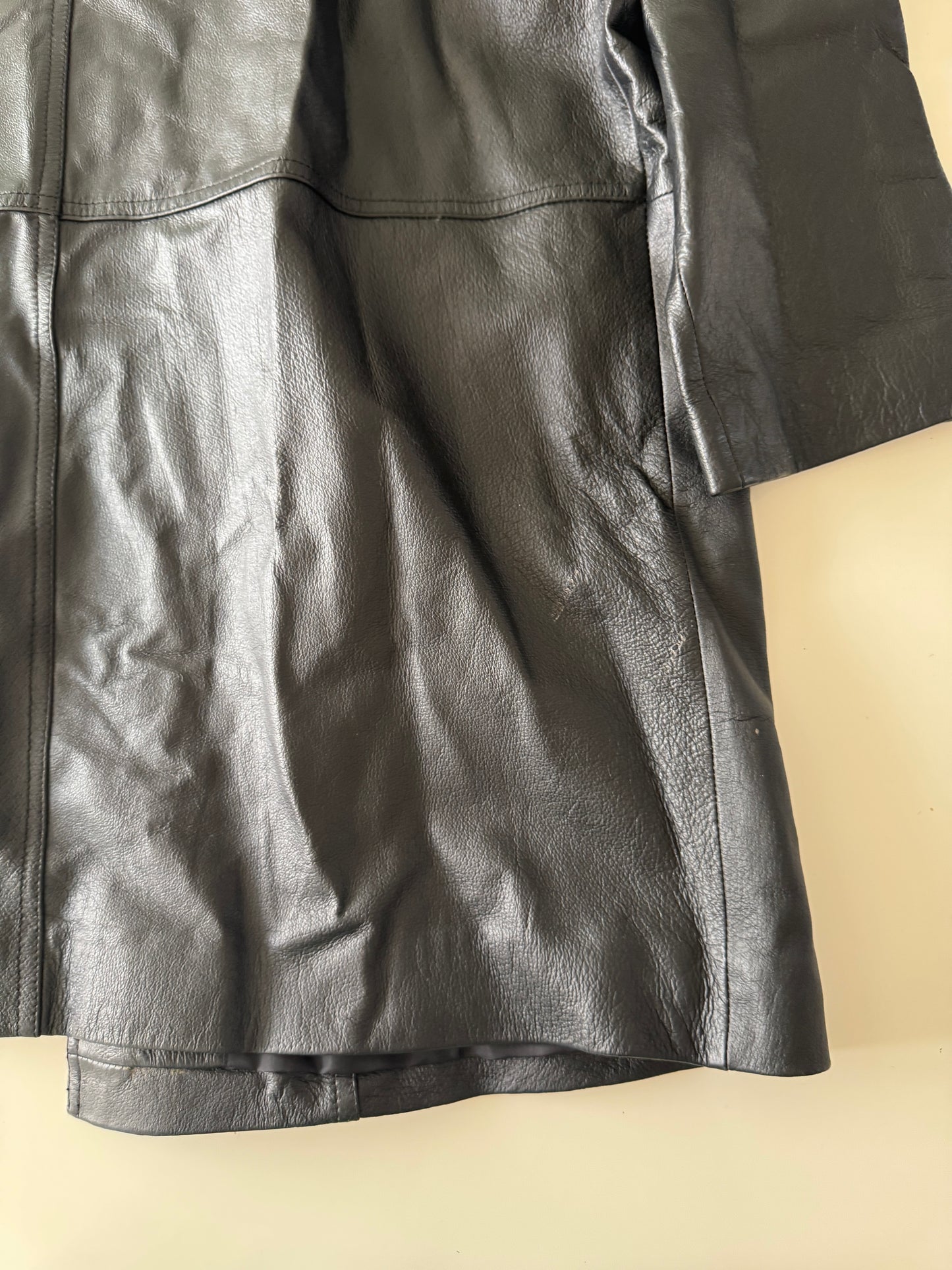 Gabardina negra de piel, Talla L, Mujer, Tribeca Studio