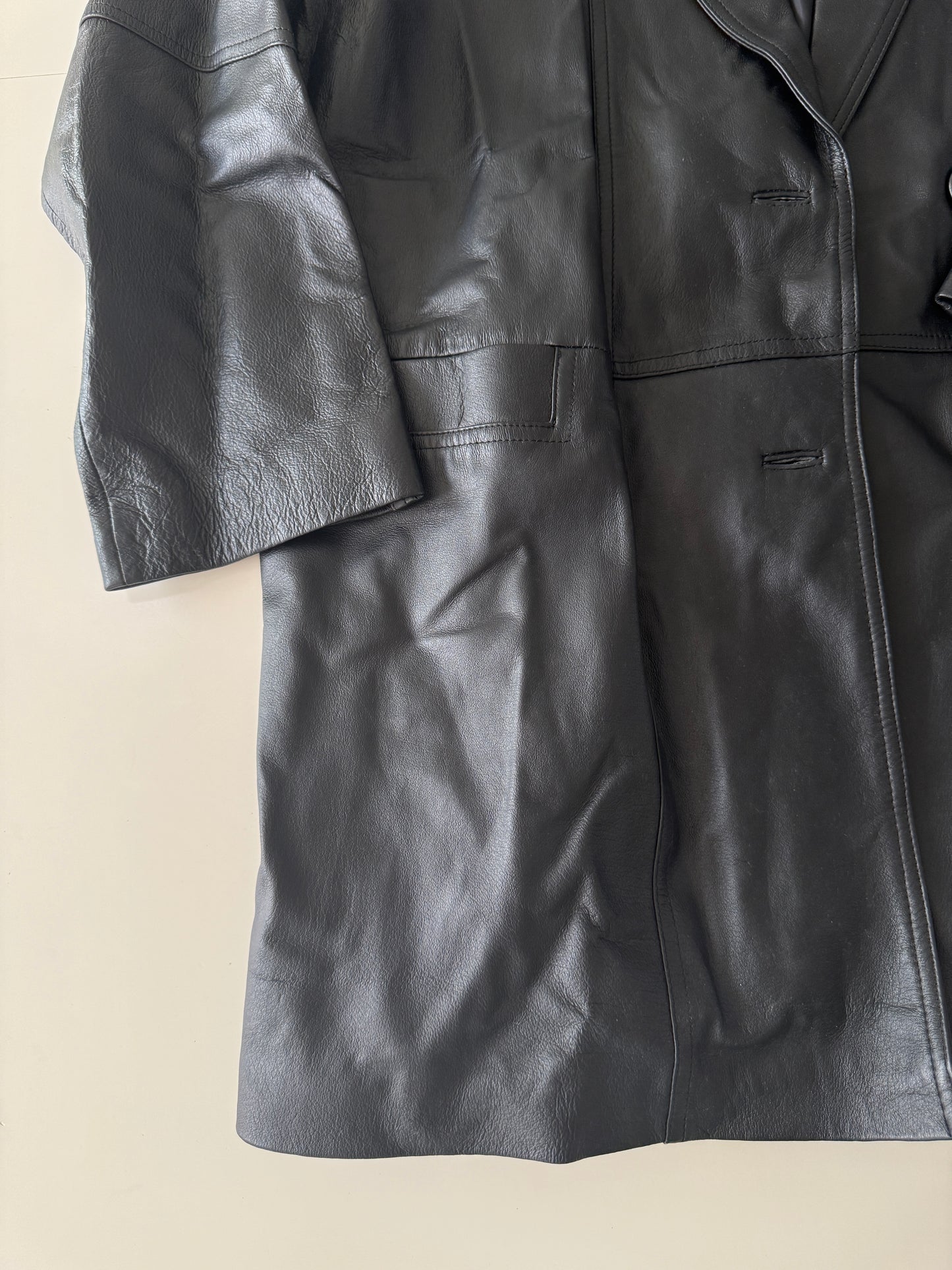 Gabardina negra de piel, Talla L, Mujer, Tribeca Studio