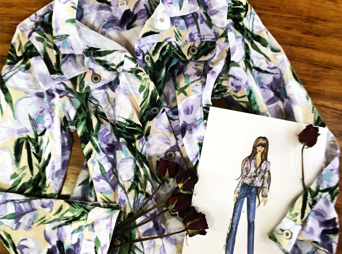 Chaqueta de mezclilla ligera estampada, Talla 14 Petite, L, Mujer