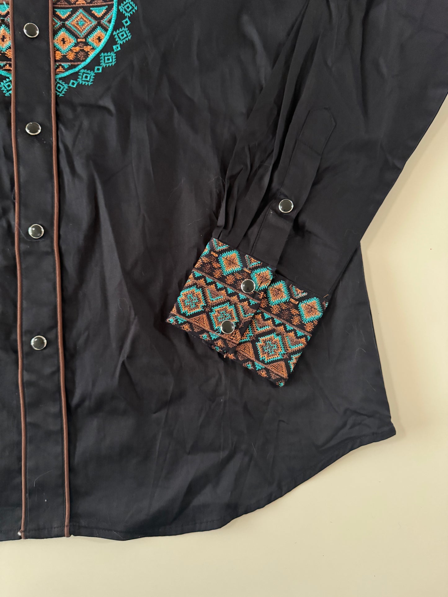 Camisa vaquera bordada negra, Talla L, Hombre, Platini