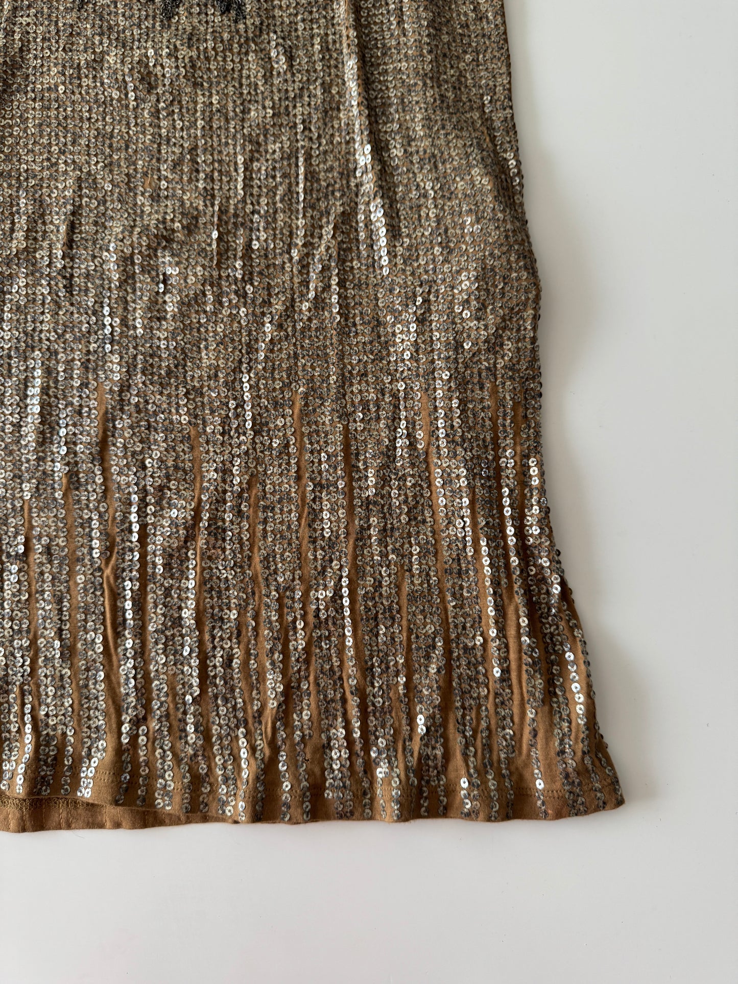 Vestido dorado con cadenas y lentejuelas, Talla XS, Mujer, Michael Kors