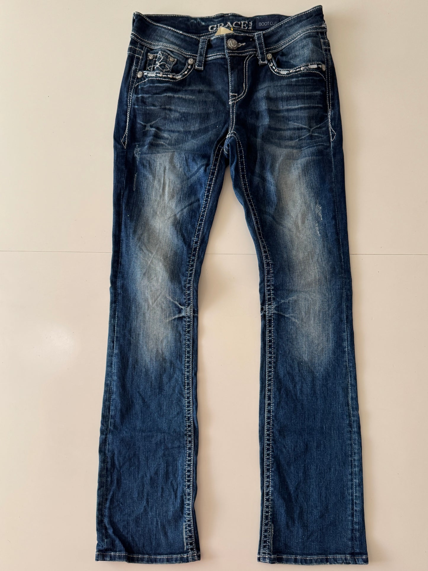Jeans vaqueros deslavados, Talla 27, Mujer, Grace