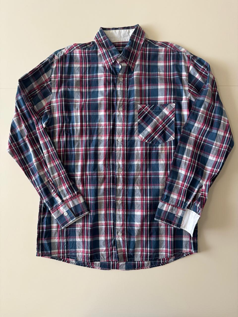 Camisa de cuadros azul y rosa, Talla M, Slim Fit, Hombre