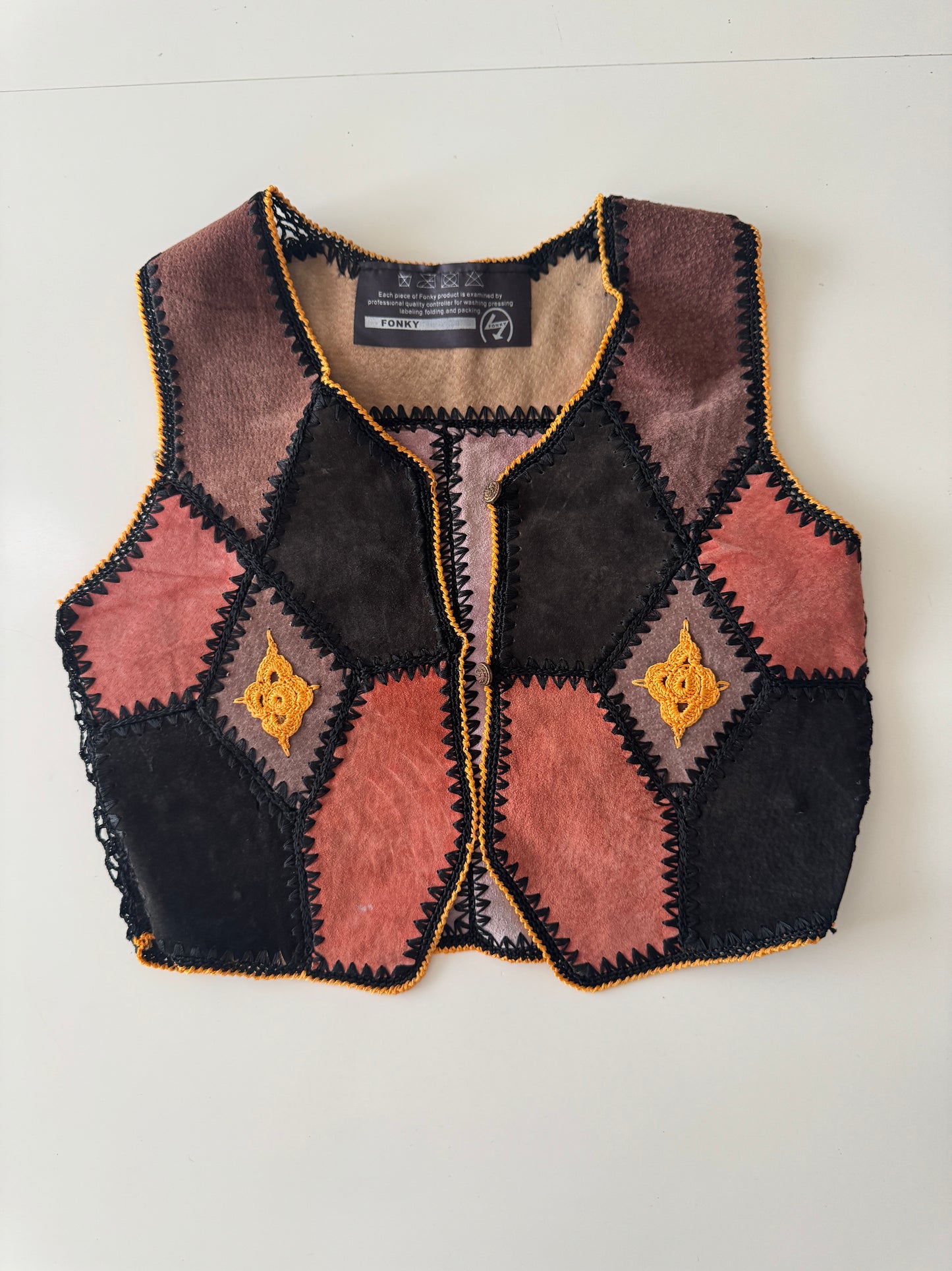 Chaleco de piel patchwork, Talla XS, Mujer, Fonky