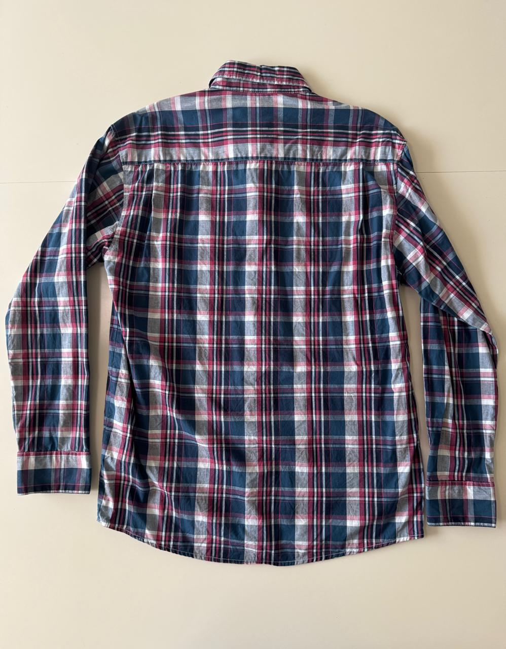 Camisa de cuadros azul y rosa, Talla M, Slim Fit, Hombre