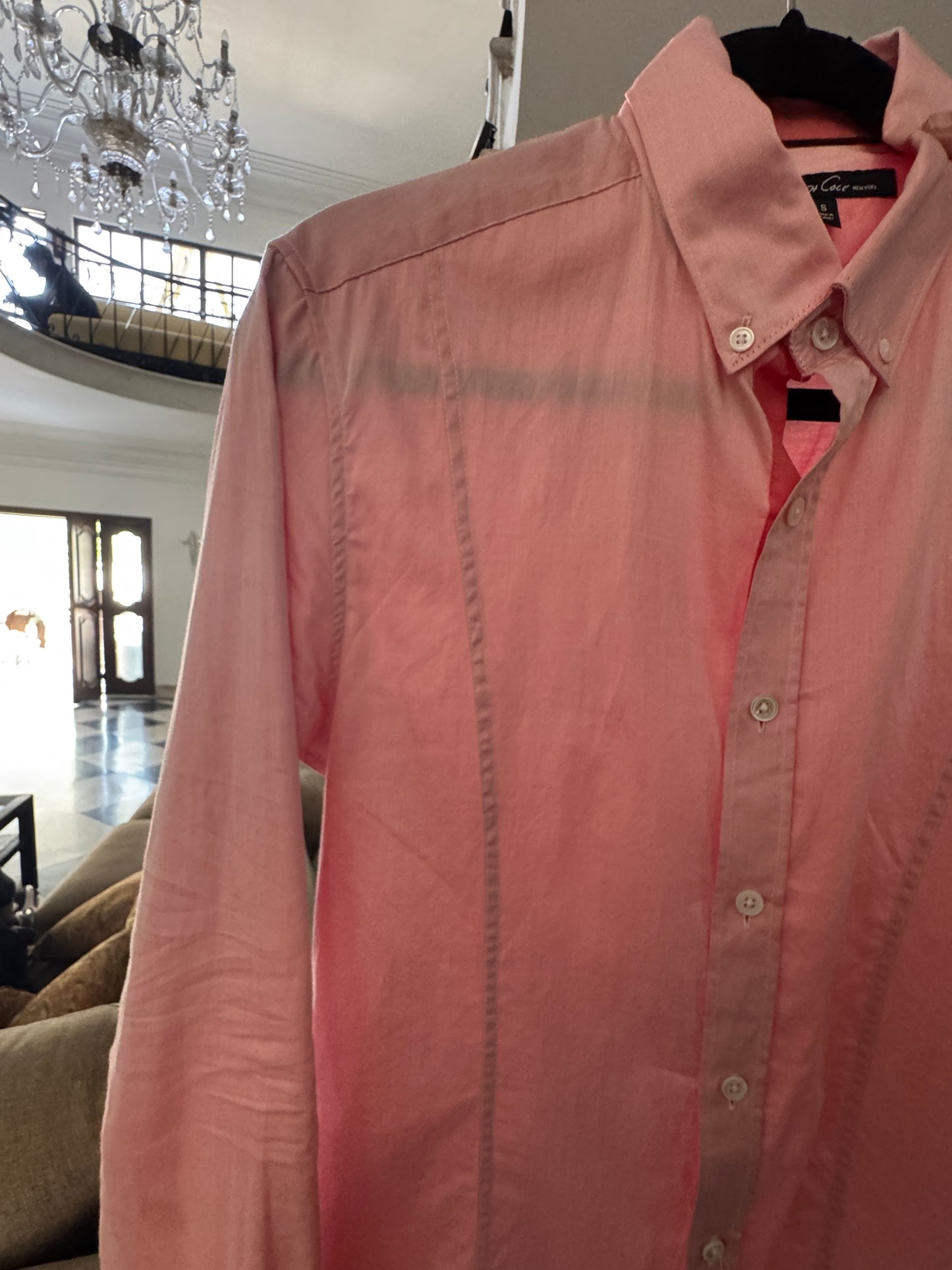 Camisa salmón con puños naranjas, Talla S, Hombre, Kenneth Cole