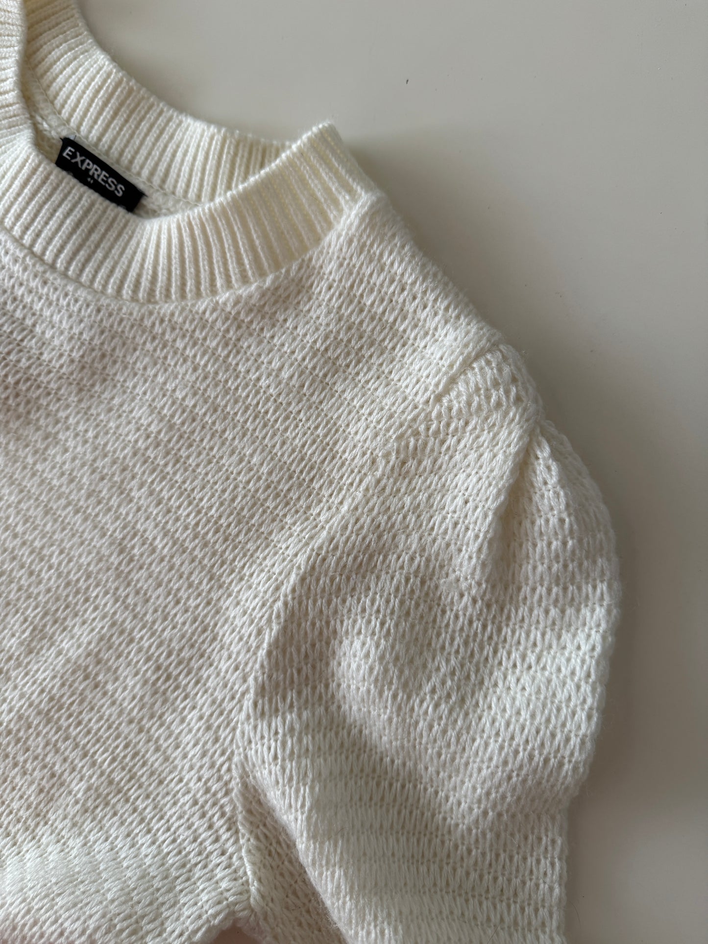 Sweater blanco de punto tejido, Talla XS, Mujer, Express