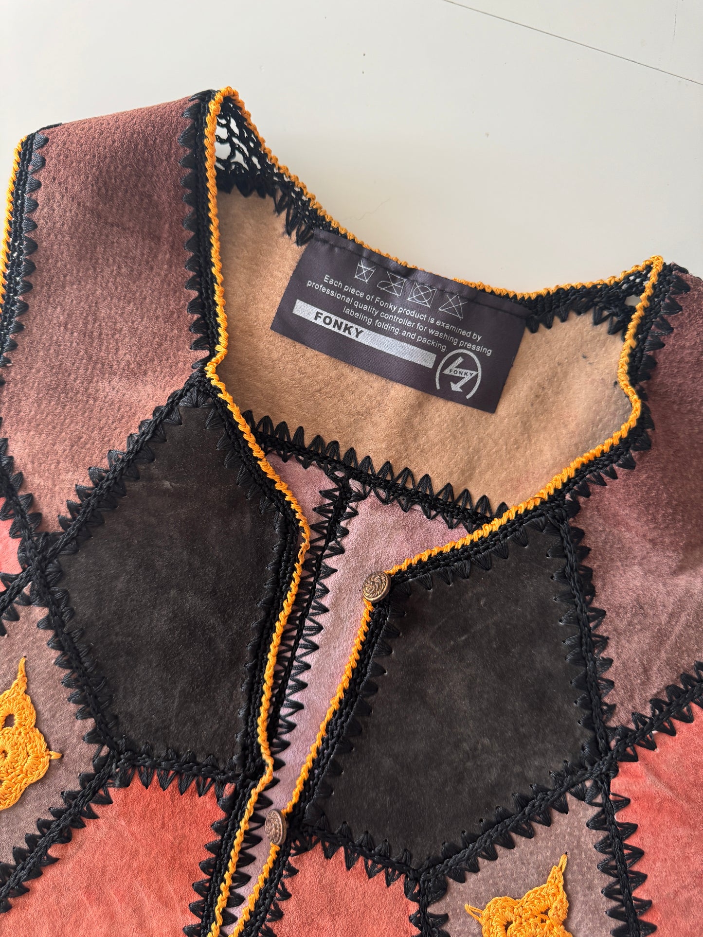 Chaleco de piel patchwork, Talla XS, Mujer, Fonky