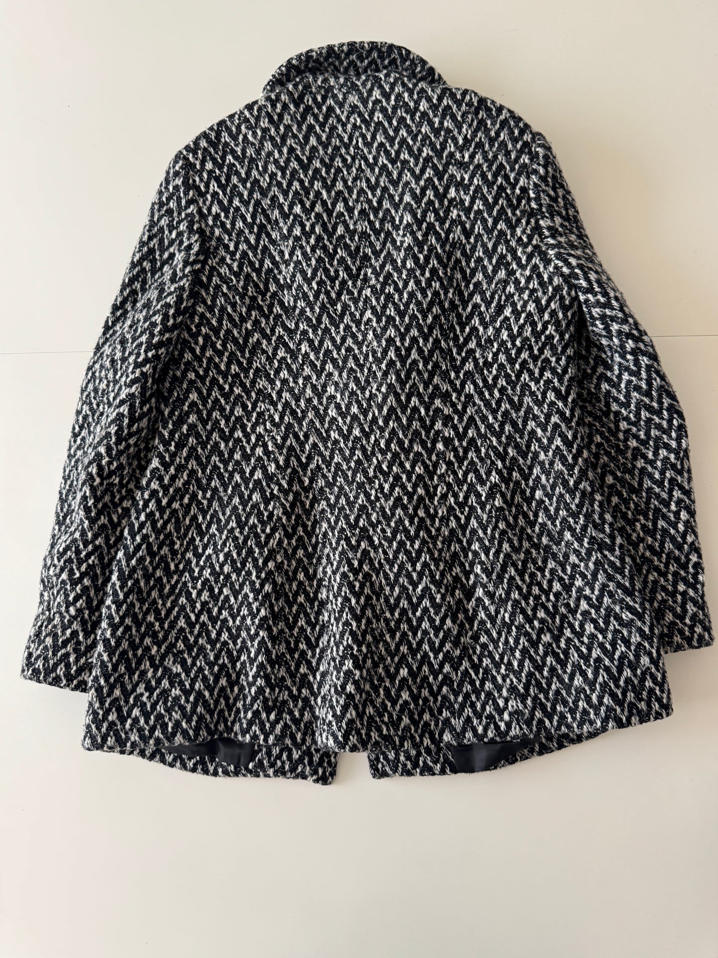 Abrigo de tweed negro con blanco, Talla 10, Mujer, Kenneth Cole