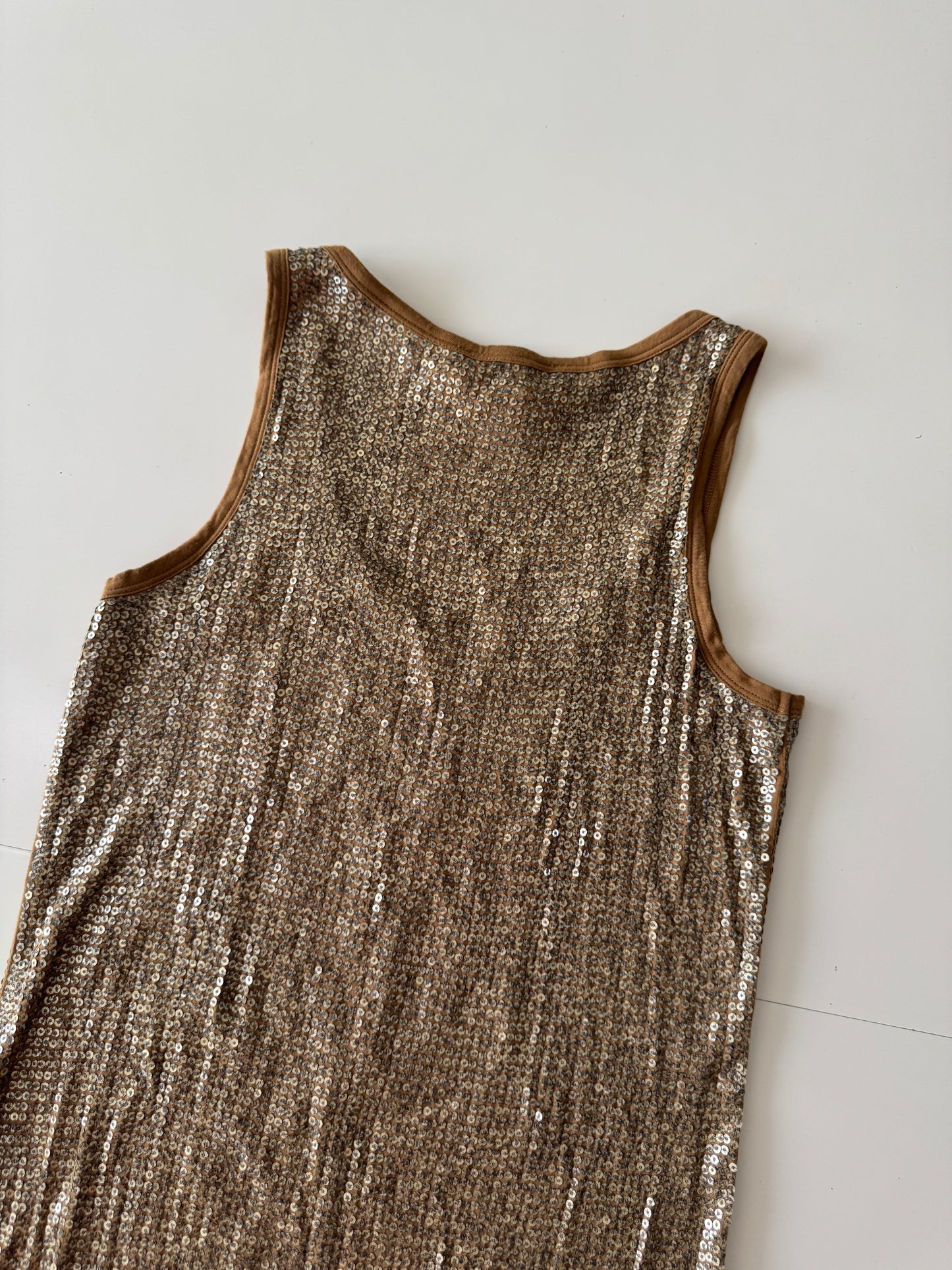 Vestido dorado con cadenas y lentejuelas, Talla XS, Mujer, Michael Kors