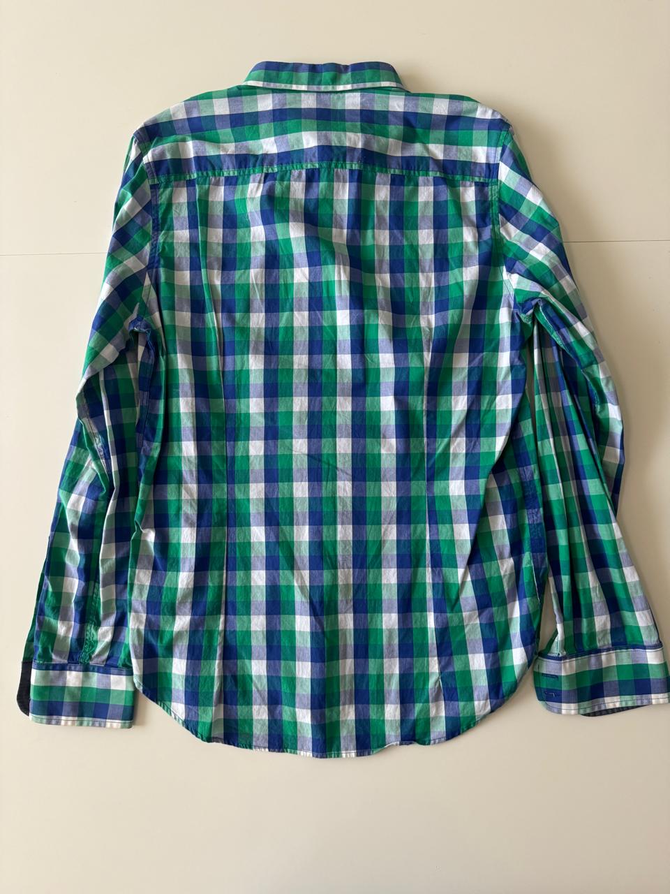 Camisa de cuadros azul y verde, Talla M, Hombre