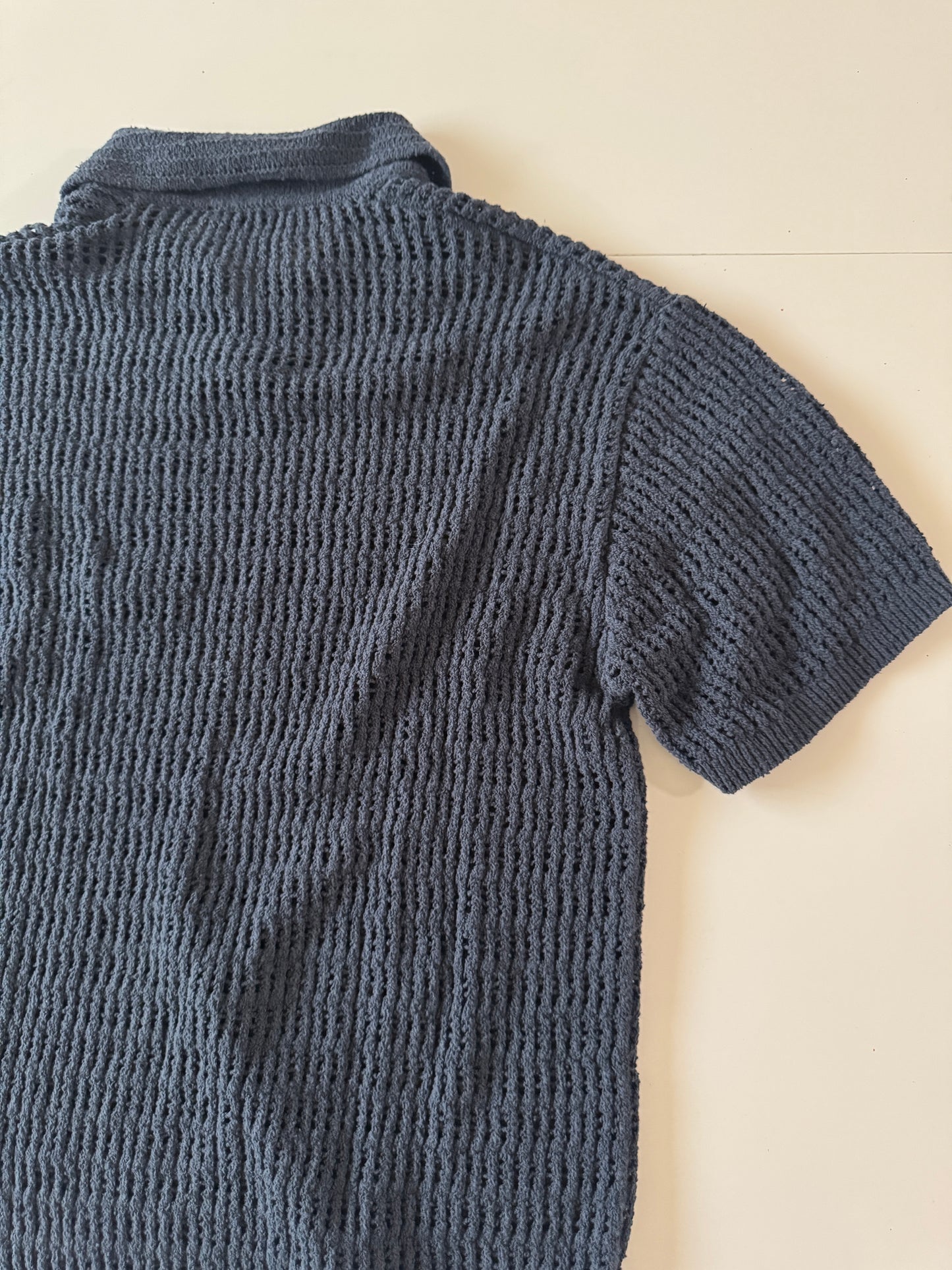 Polo de crochet azul marino, Talla M, Hombre, Zara