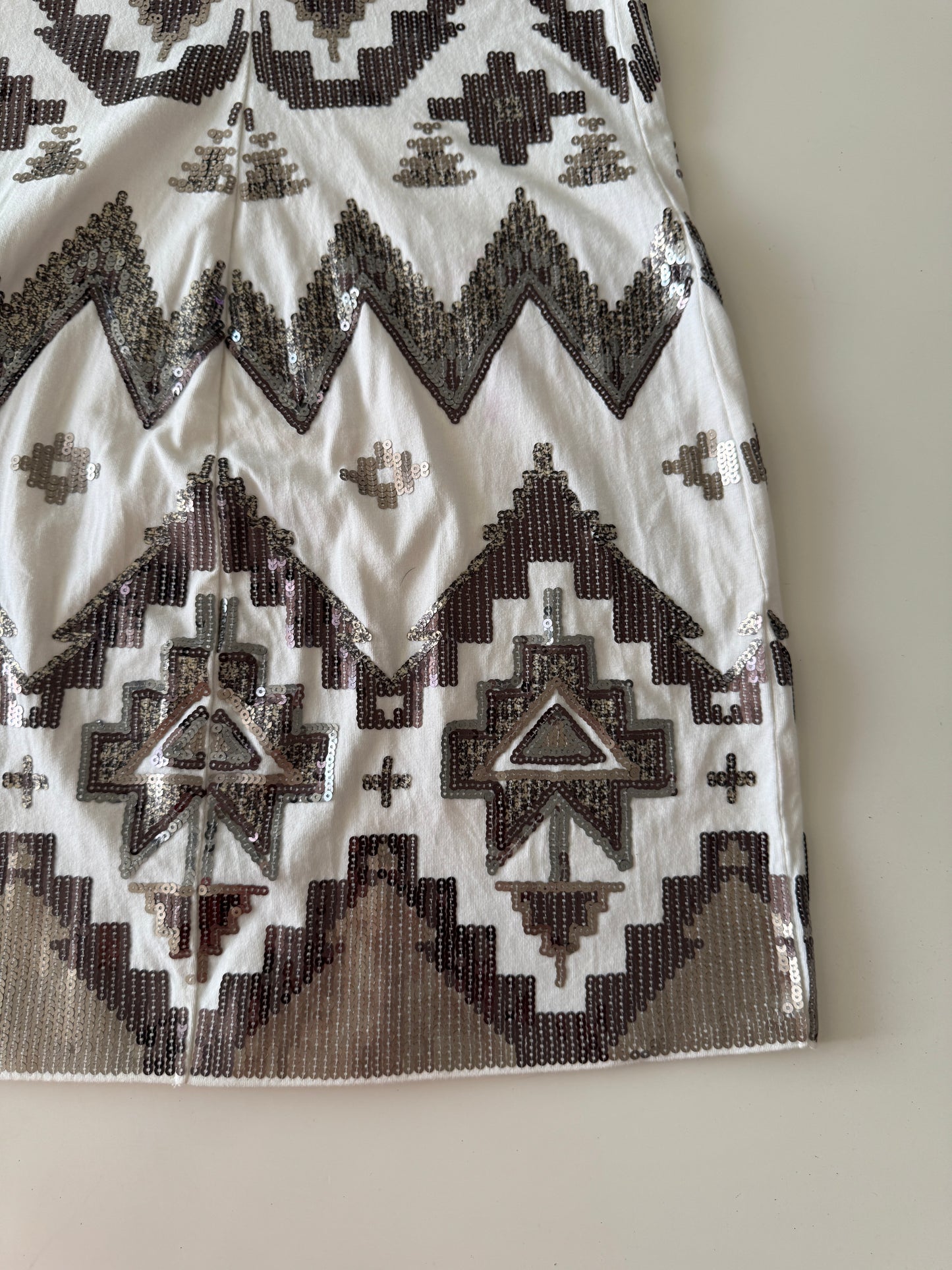 Vestido blanco con lentejuelas, Talla S, Mujer, Express