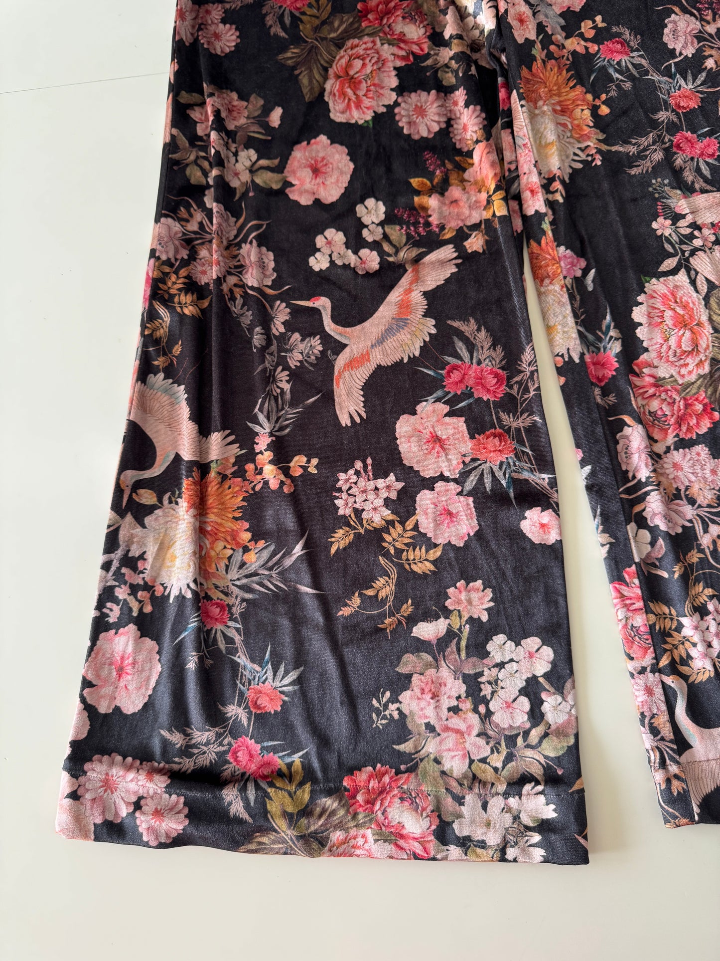 Pantalones de flores de terciopelo, Talla M, Mujer, Zara
