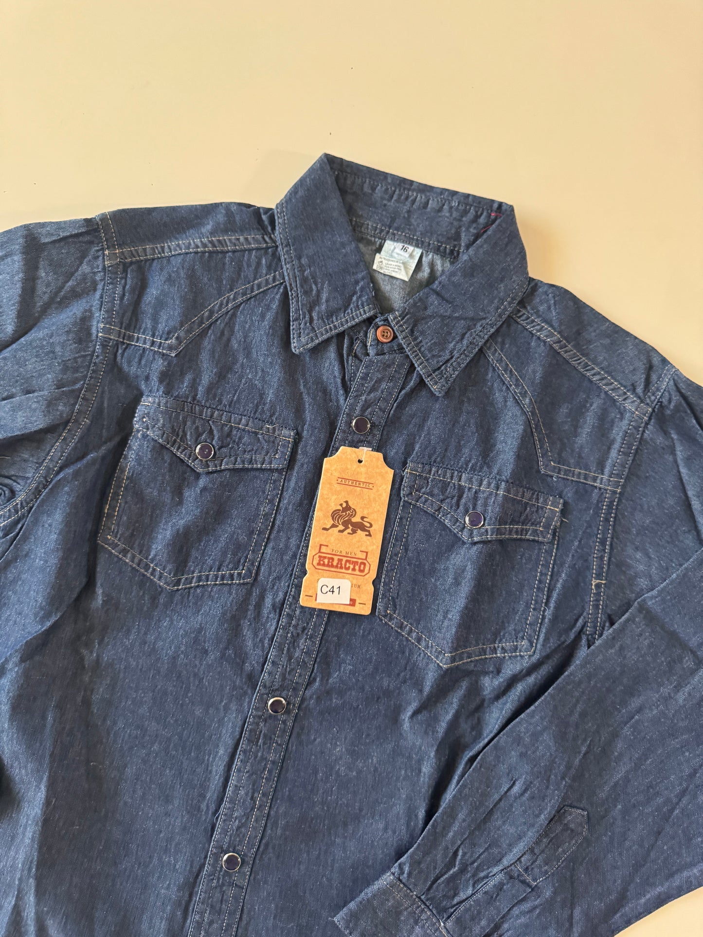 Camisa vaquera de mezclilla azul, Talla 16 años, Kracto