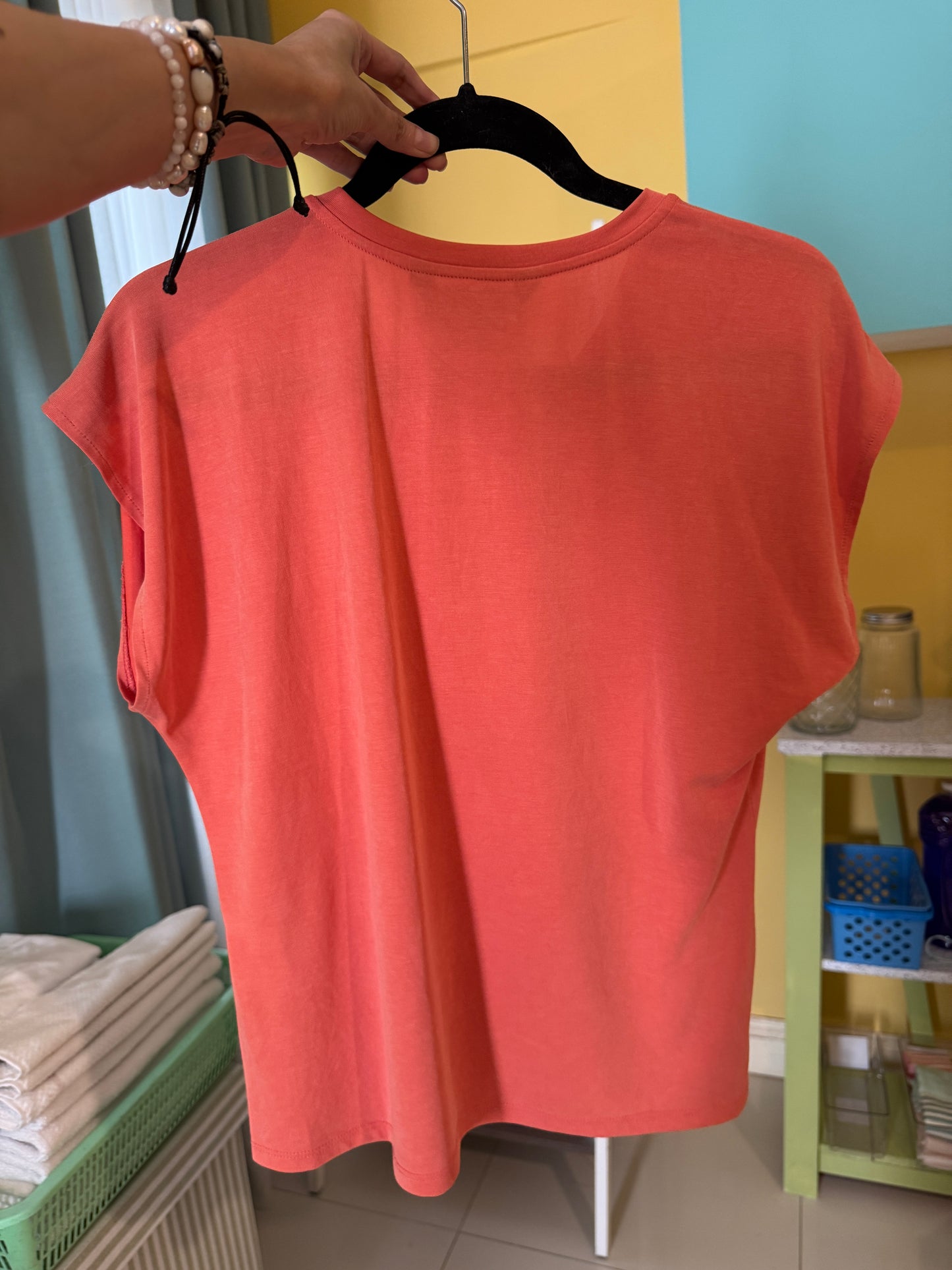 Playera naranja, efecto satinado, talla 1, S, Mujer