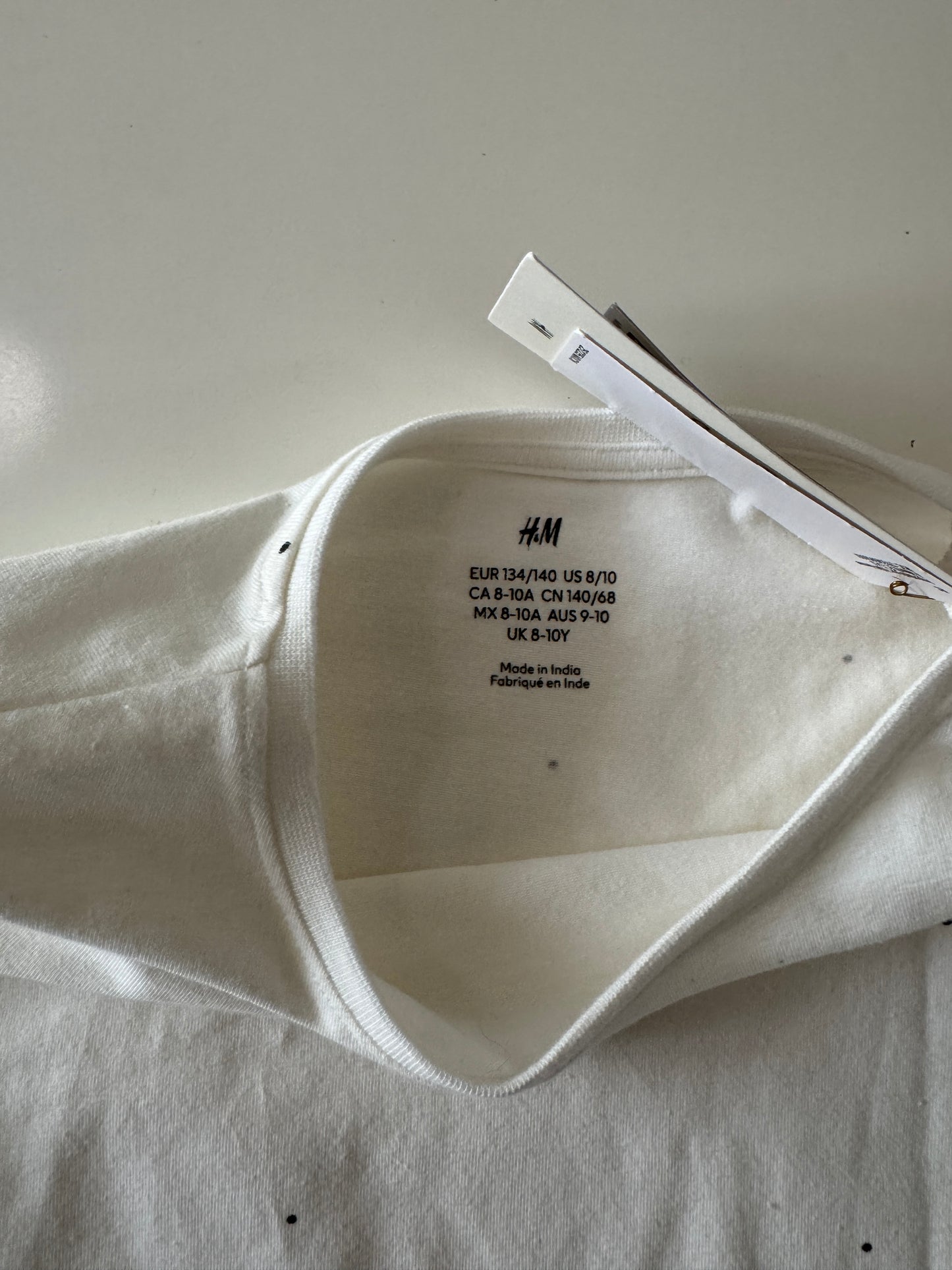Playera manga larga blanca con lunares, Talla 8 a 10 años, Niña, H&M