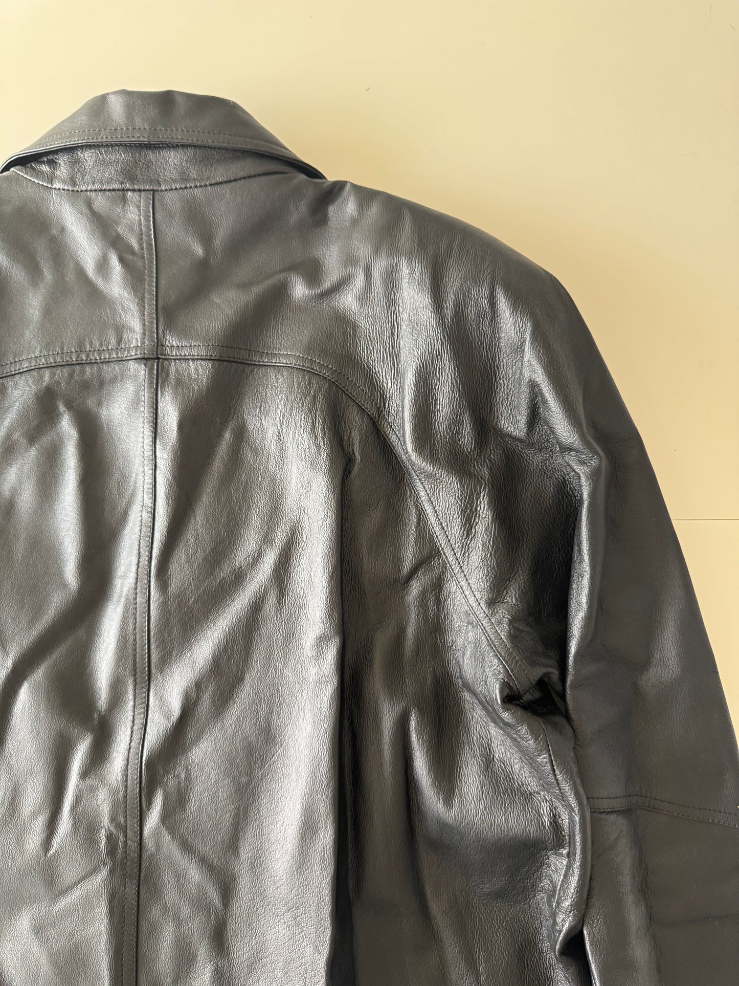 Gabardina negra de piel, Talla L, Mujer, Tribeca Studio