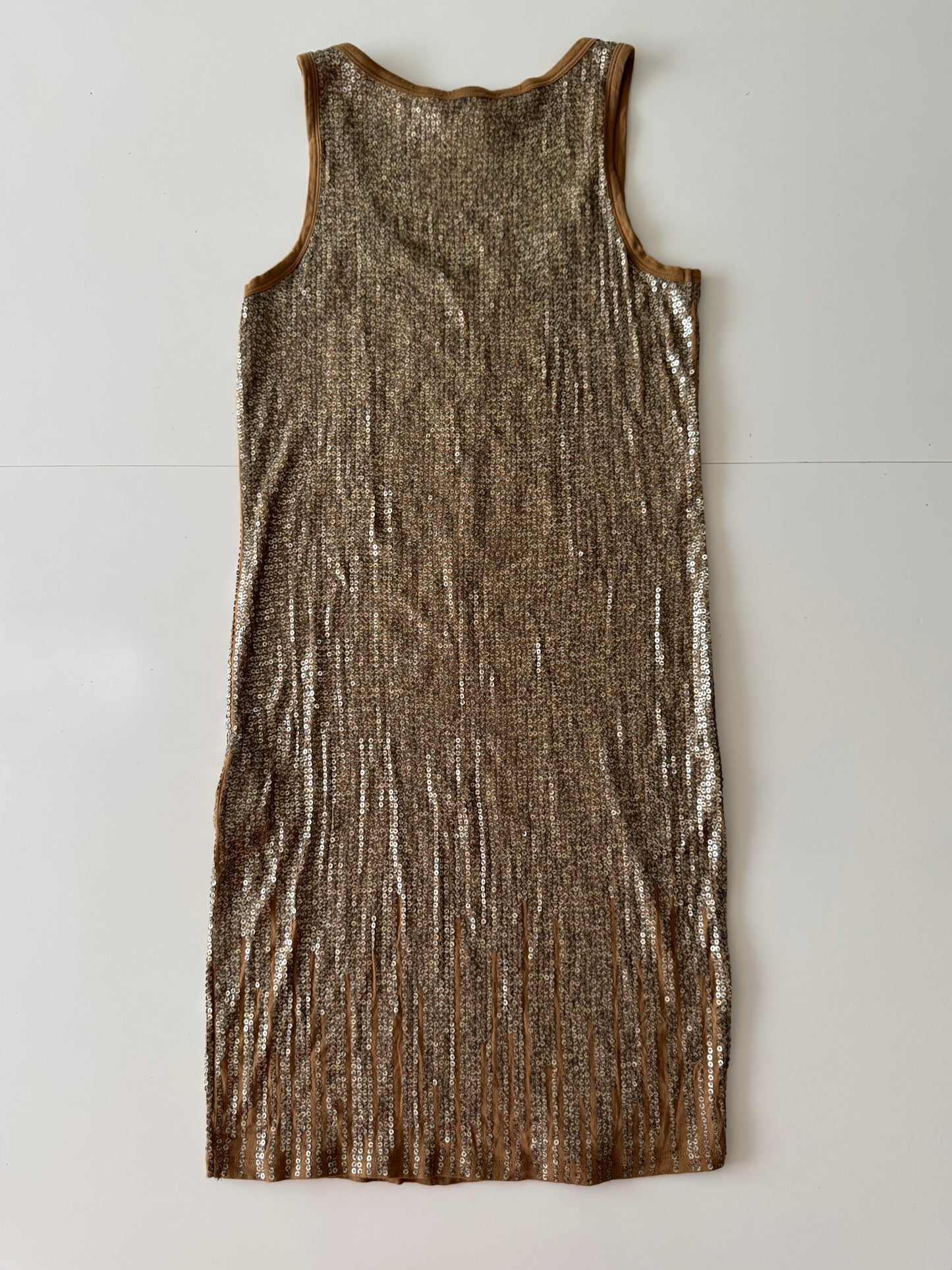 Vestido dorado con cadenas y lentejuelas, Talla XS, Mujer, Michael Kors