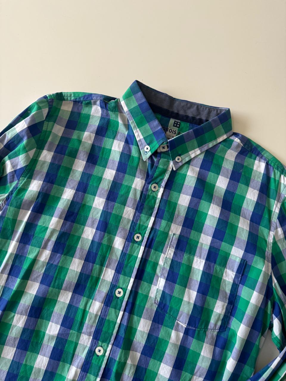 Camisa de cuadros azul y verde, Talla M, Hombre