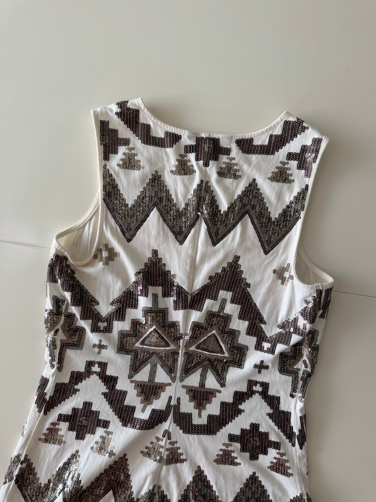 Vestido blanco con lentejuelas, Talla S, Mujer, Express