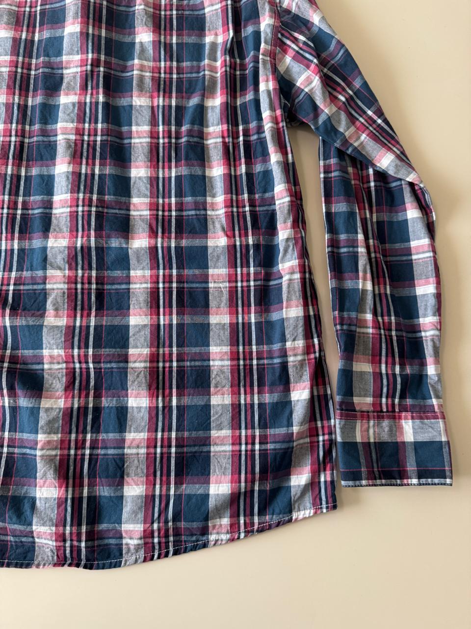 Camisa de cuadros azul y rosa, Talla M, Slim Fit, Hombre