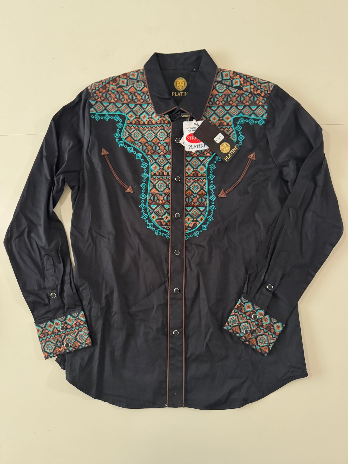Camisa vaquera bordada negra, Talla L, Hombre, Platini