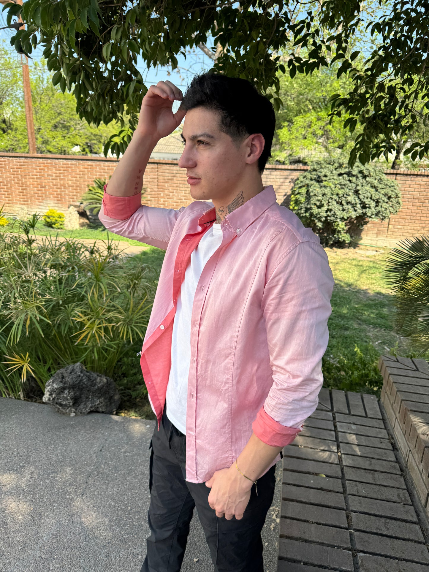 Camisa salmón con puños naranjas, Talla S, Hombre, Kenneth Cole