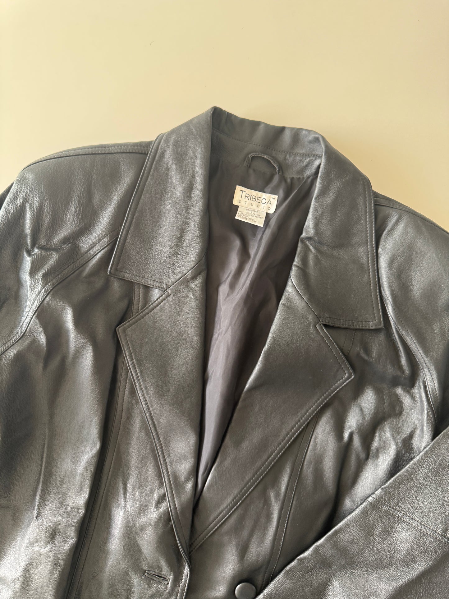 Gabardina negra de piel, Talla L, Mujer, Tribeca Studio