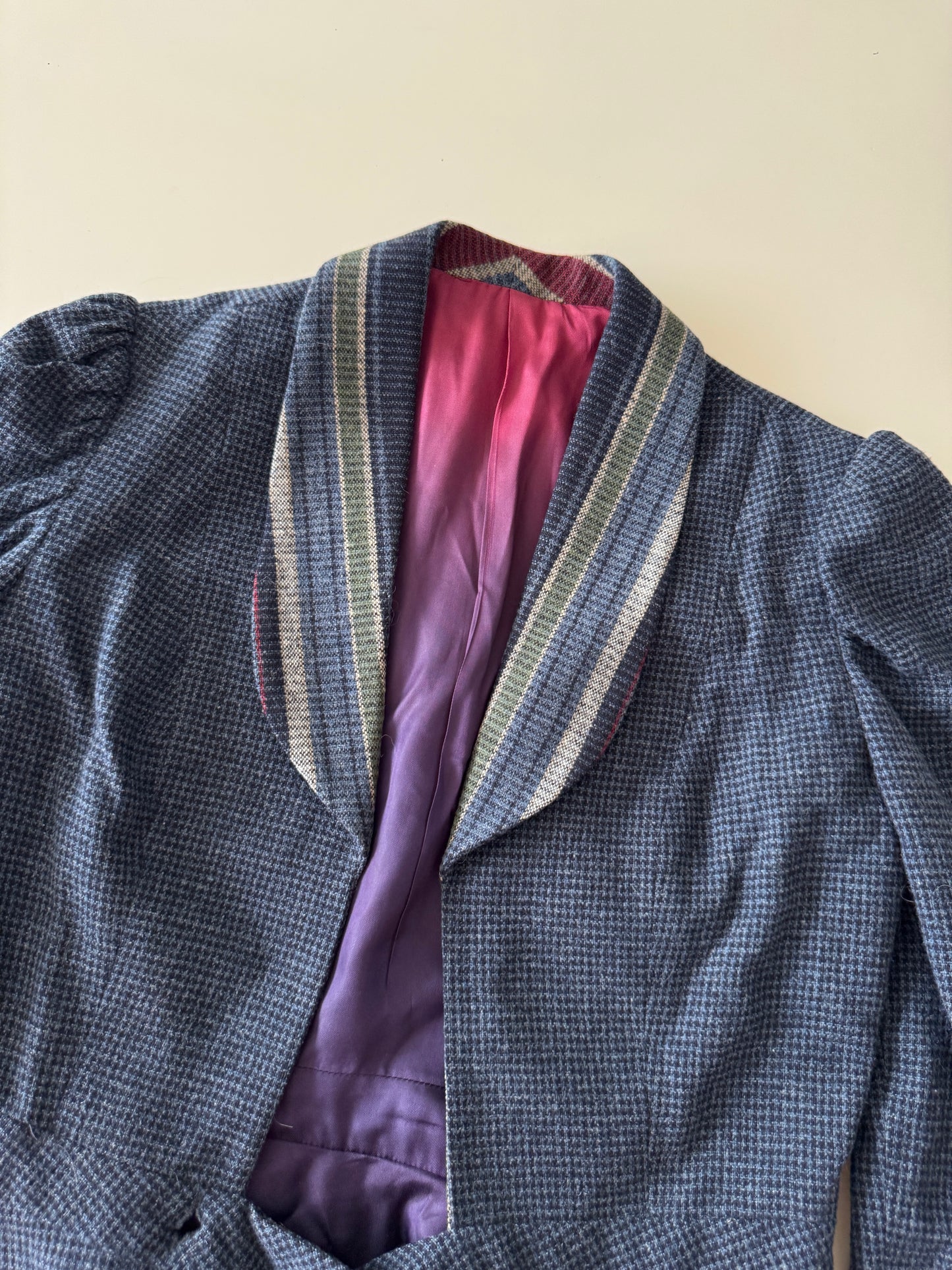 Blazer de lana azul, Talla Xs (9) vintage, Mujer