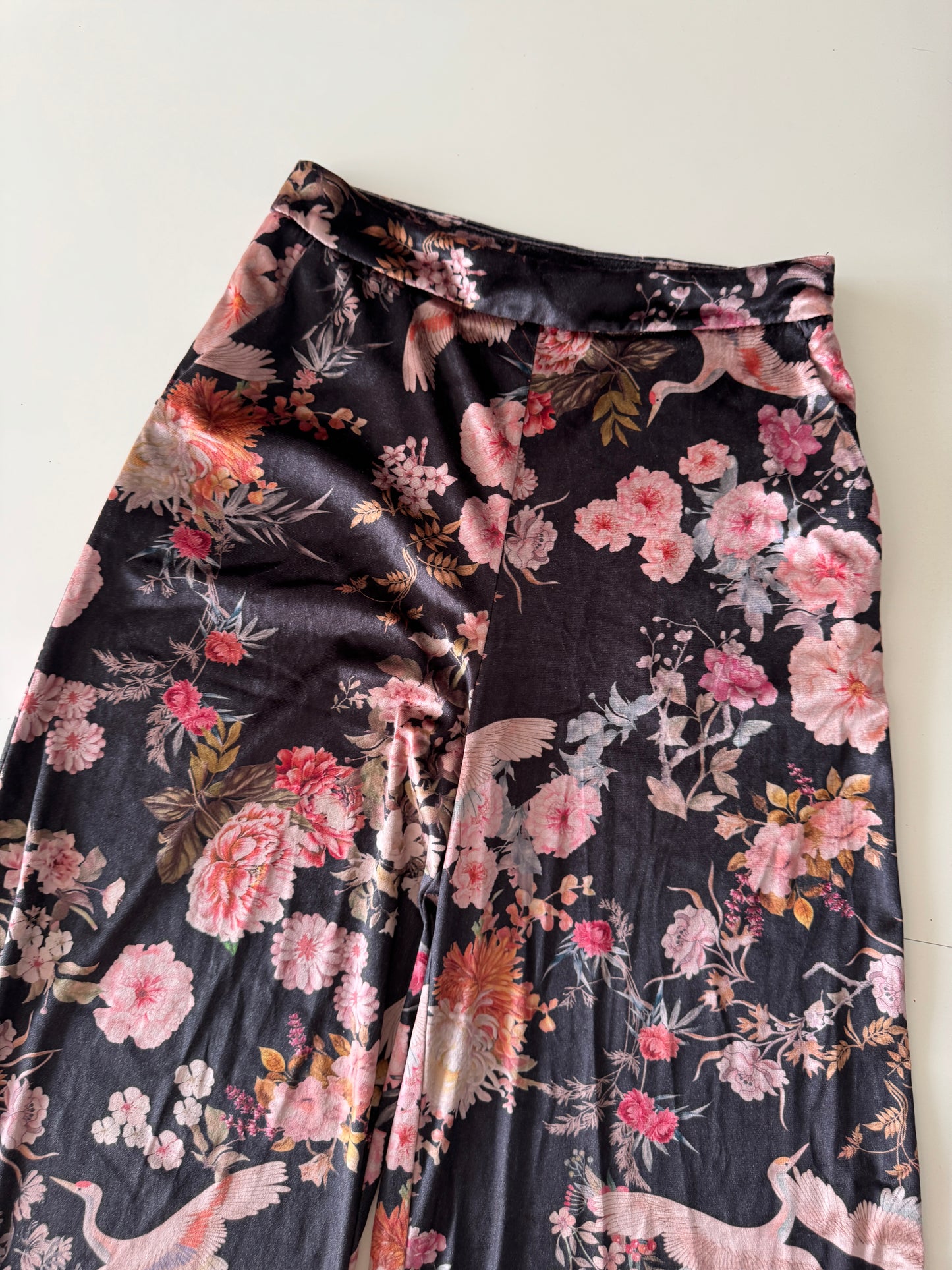 Pantalones de flores de terciopelo, Talla M, Mujer, Zara