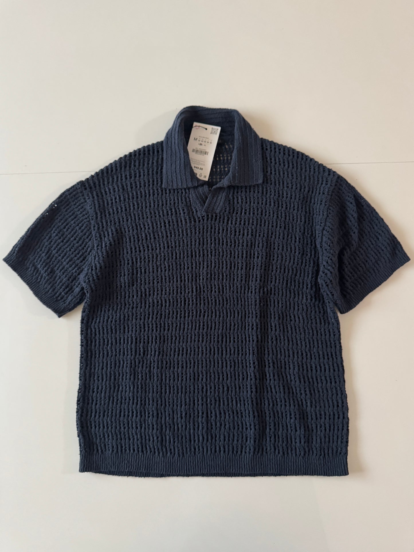 Polo de crochet azul marino, Talla M, Hombre, Zara