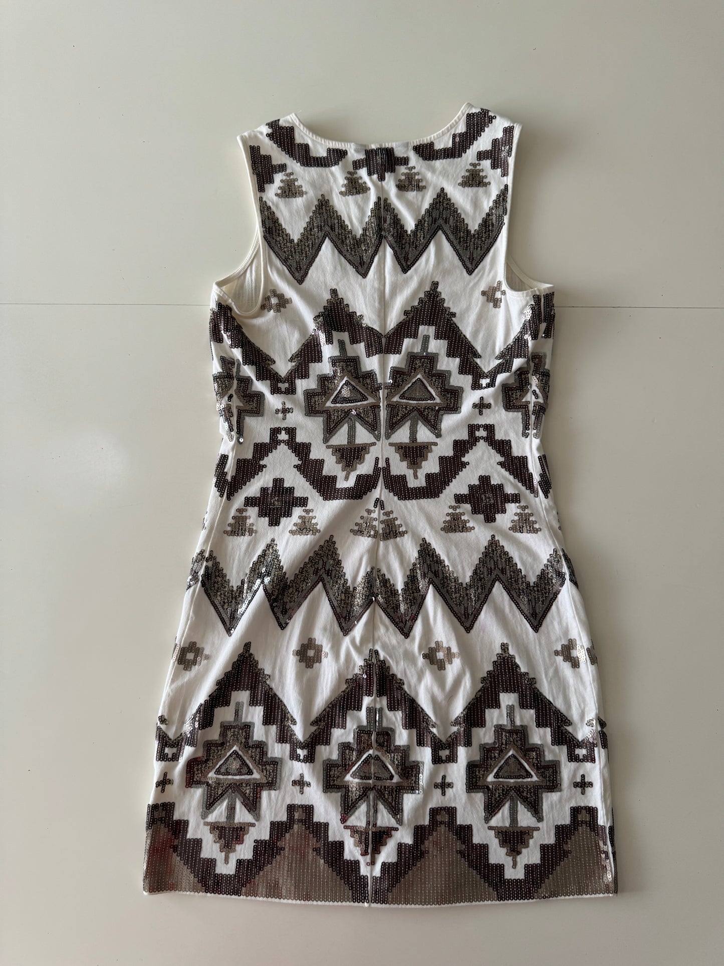 Vestido blanco con lentejuelas, Talla S, Mujer, Express