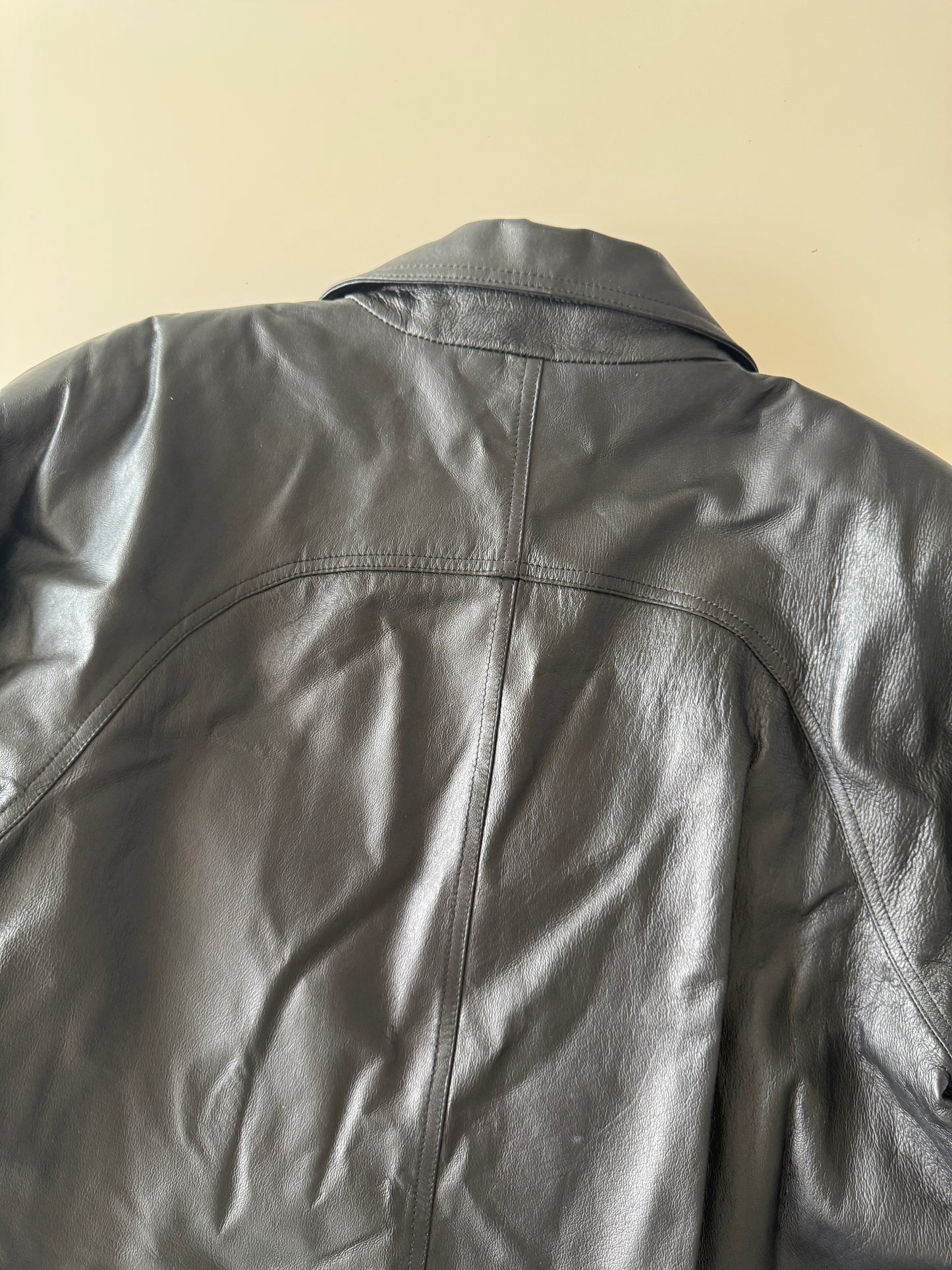 Gabardina negra de piel, Talla L, Mujer, Tribeca Studio