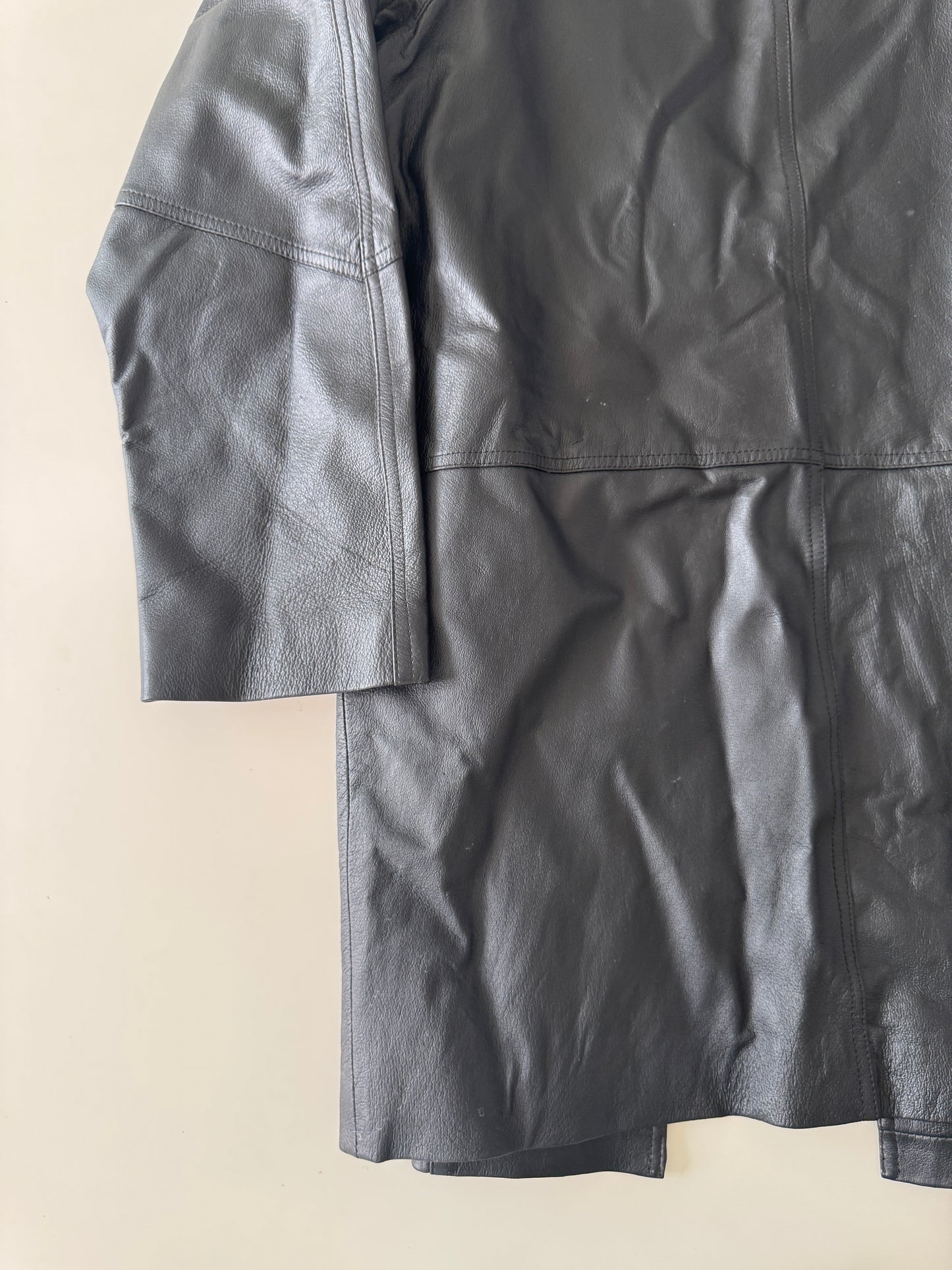 Gabardina negra de piel, Talla L, Mujer, Tribeca Studio