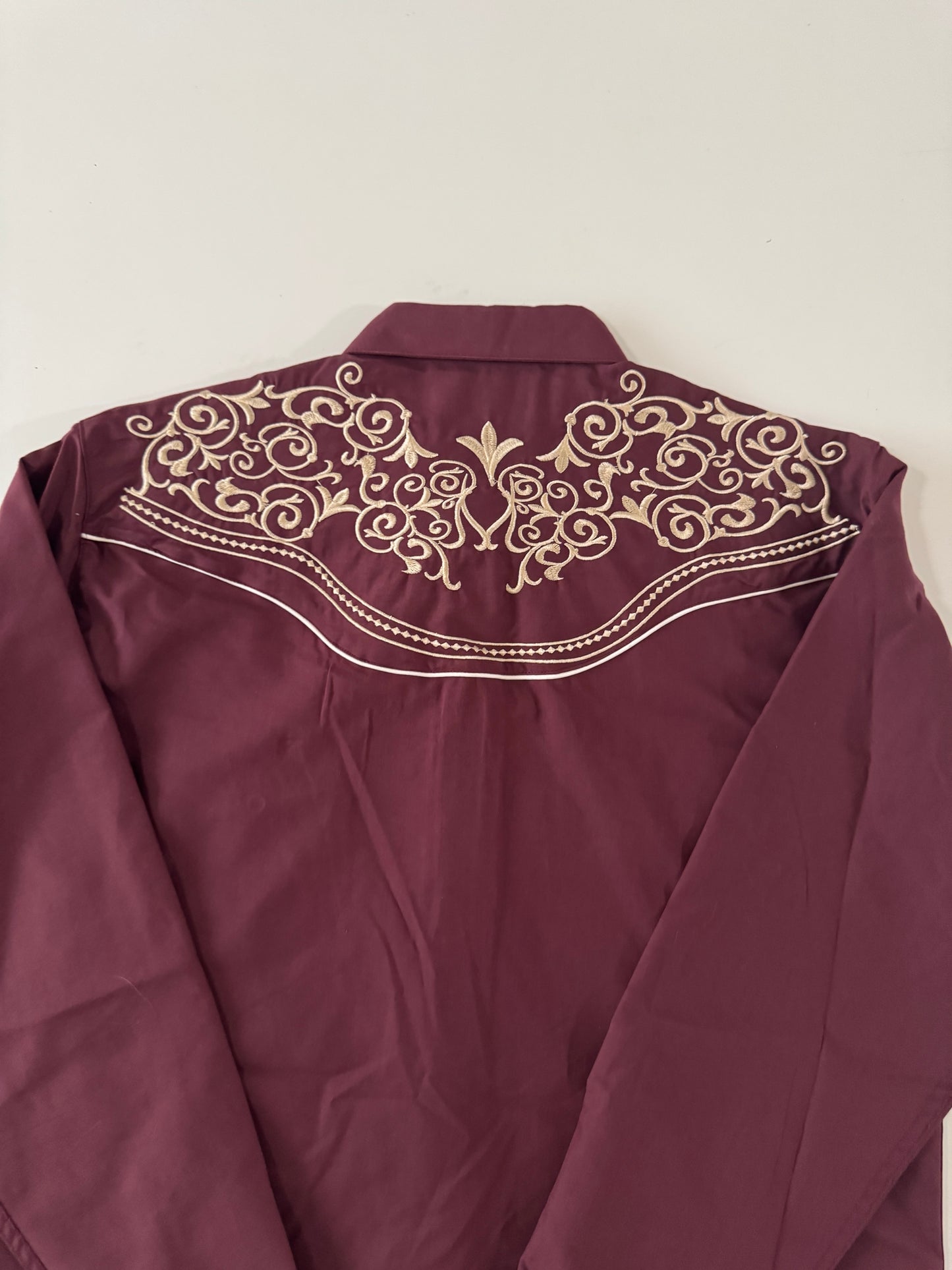 Camisa vaquera bordada color vino, Talla L, Winster, Hombre