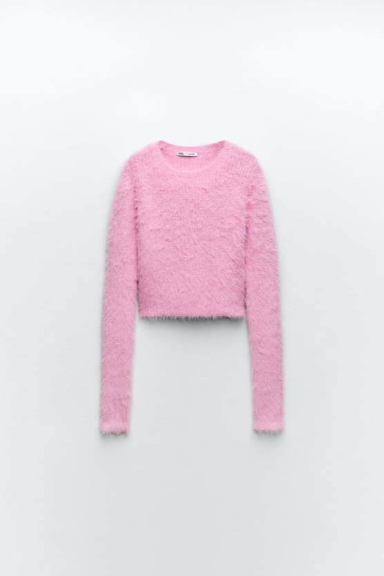 Sweater de peluche rosa, Talla M, Mujer