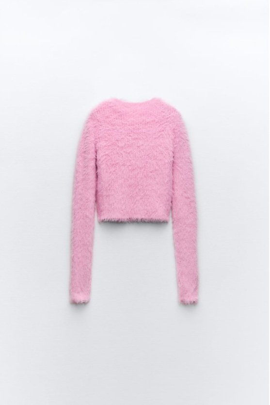 Sweater de peluche rosa, Talla M, Mujer