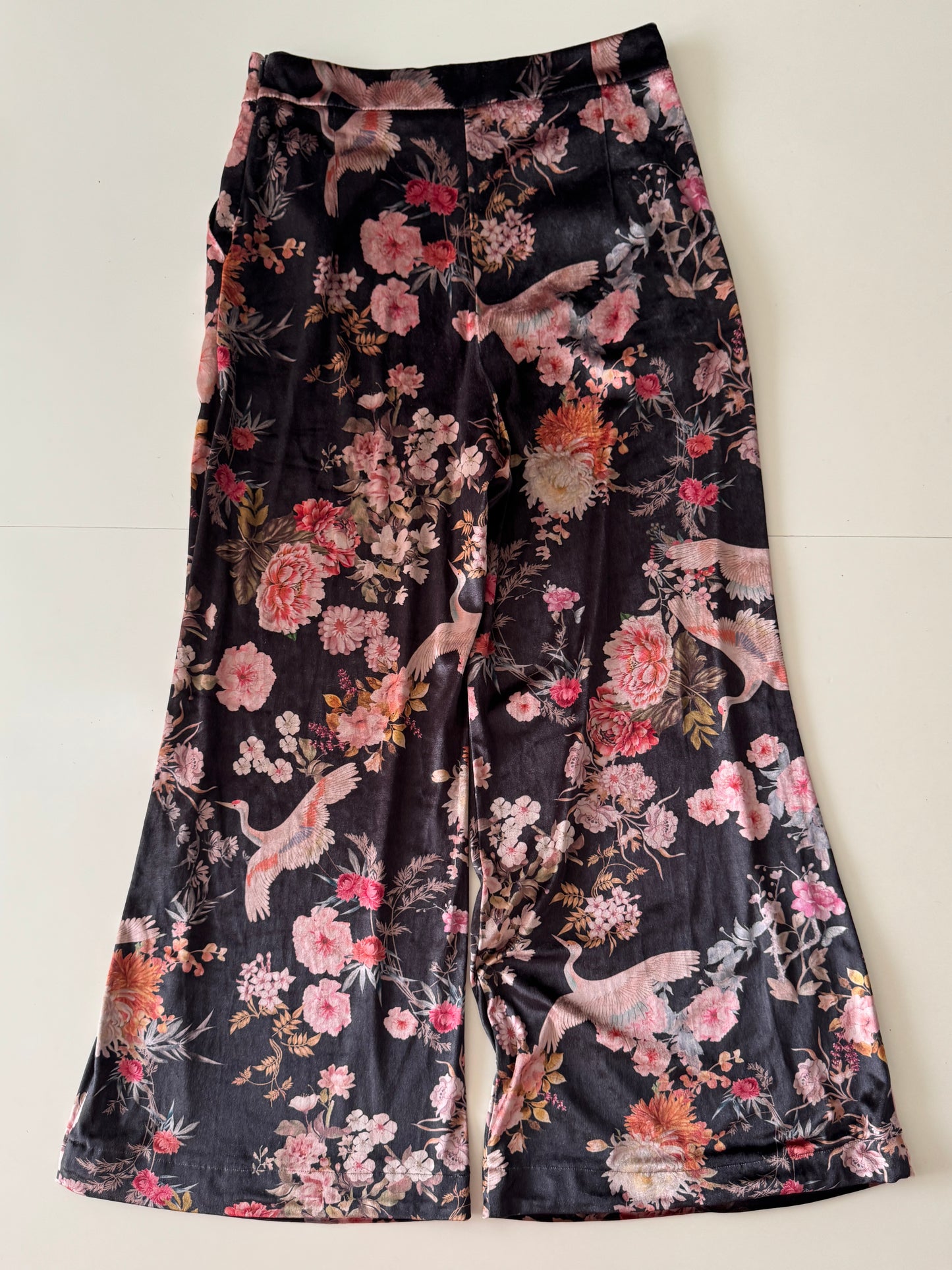 Pantalones de flores de terciopelo, Talla M, Mujer, Zara