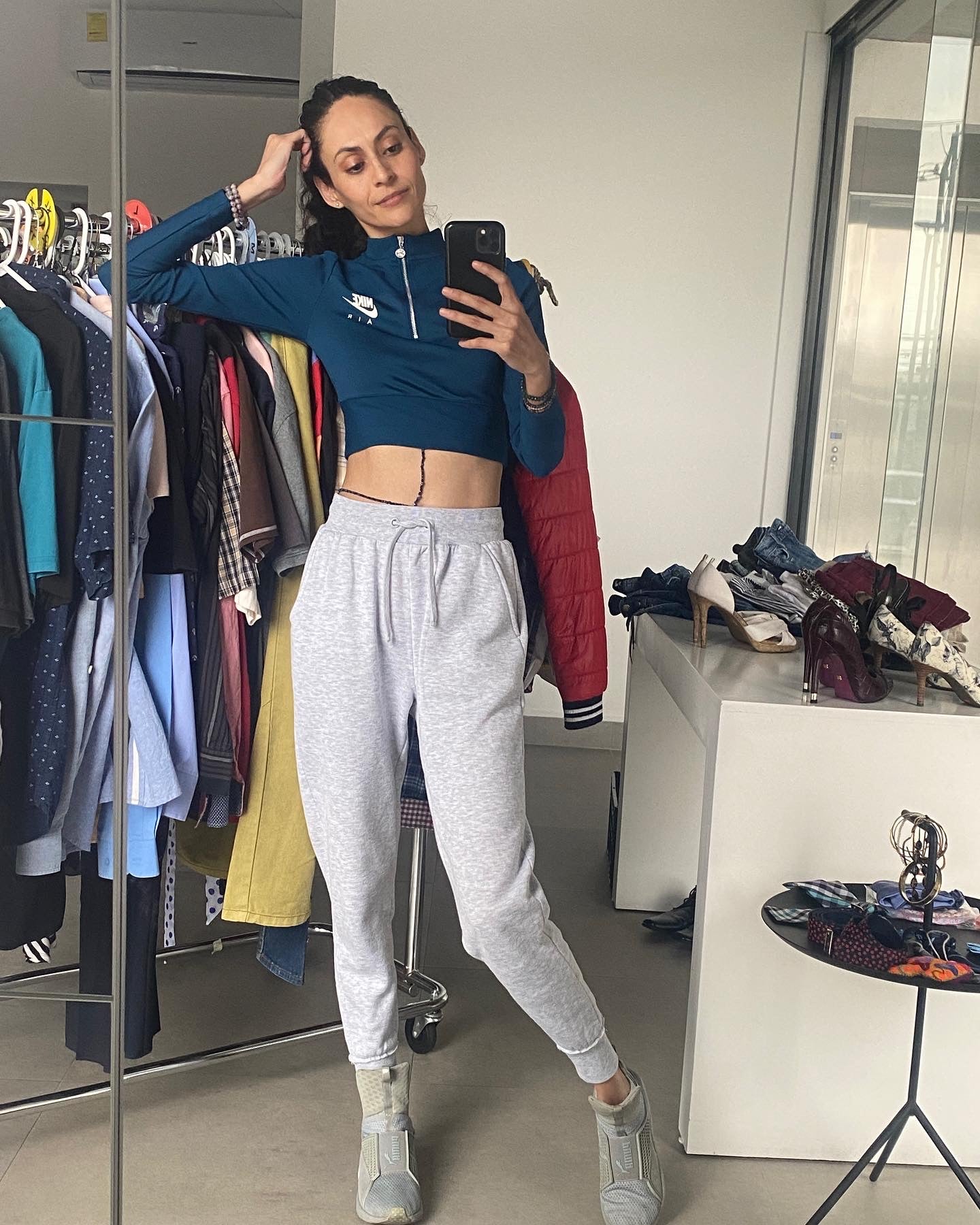 Crop top deportivo, manga larga, Talla XS, Mujer