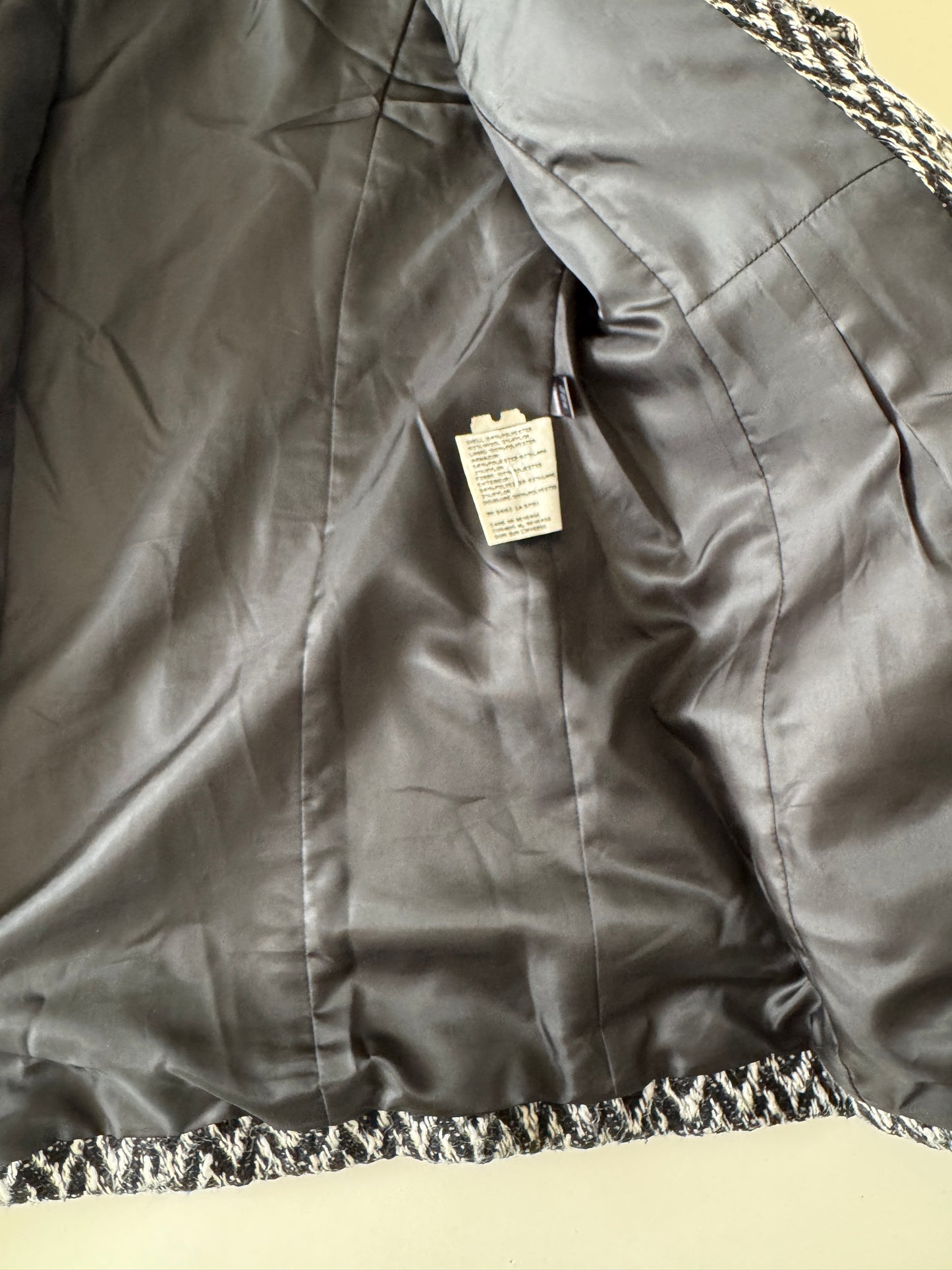 Abrigo de tweed negro con blanco, Talla 10, Mujer, Kenneth Cole