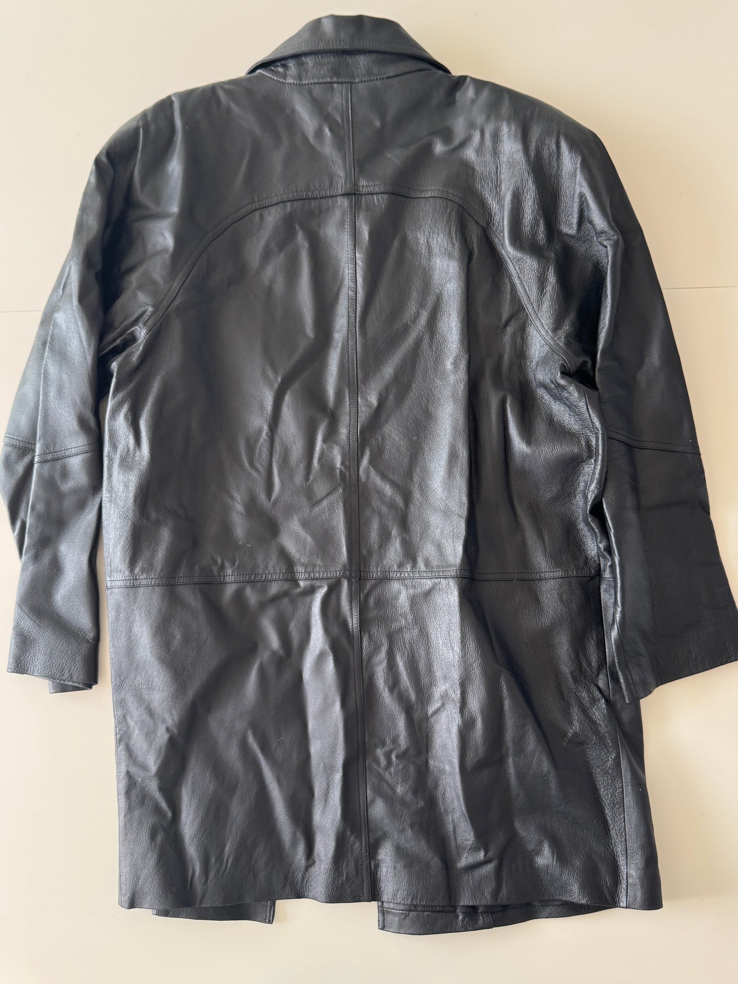 Gabardina negra de piel, Talla L, Mujer, Tribeca Studio