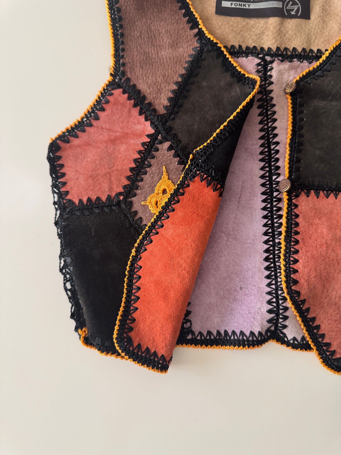 Chaleco de piel patchwork, Talla XS, Mujer, Fonky