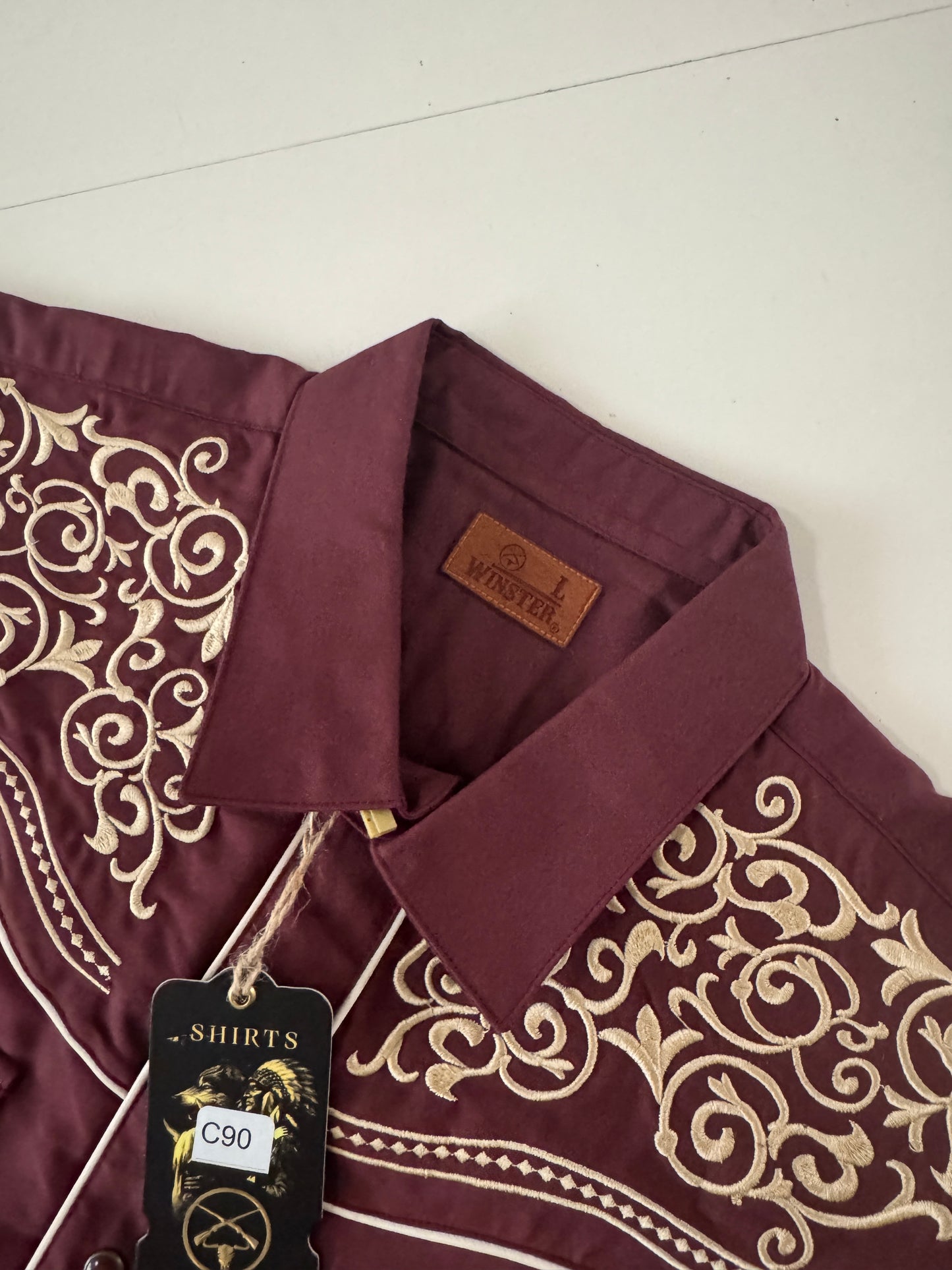 Camisa vaquera bordada color vino, Talla L, Winster, Hombre