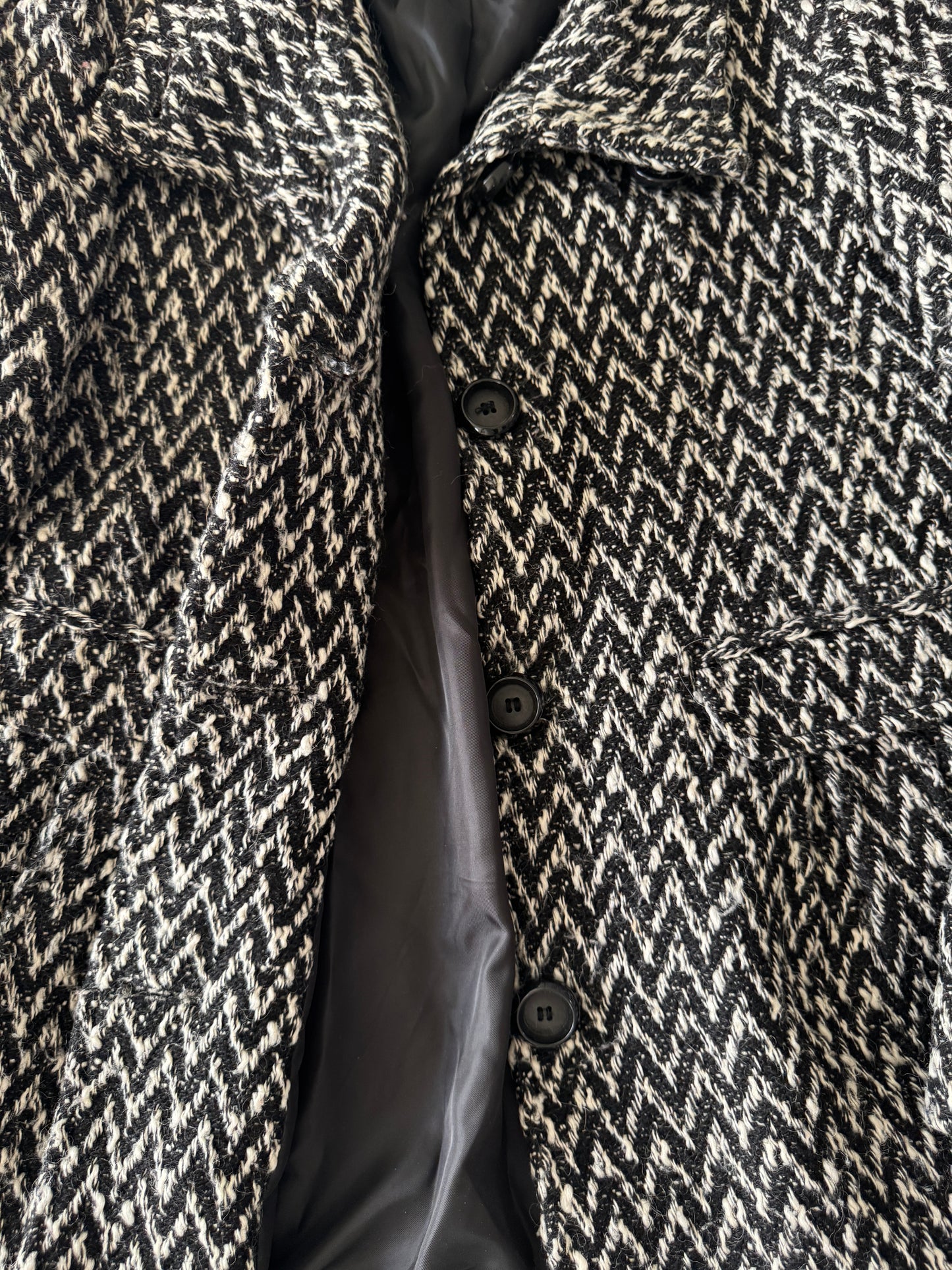 Abrigo de tweed negro con blanco, Talla 10, Mujer, Kenneth Cole