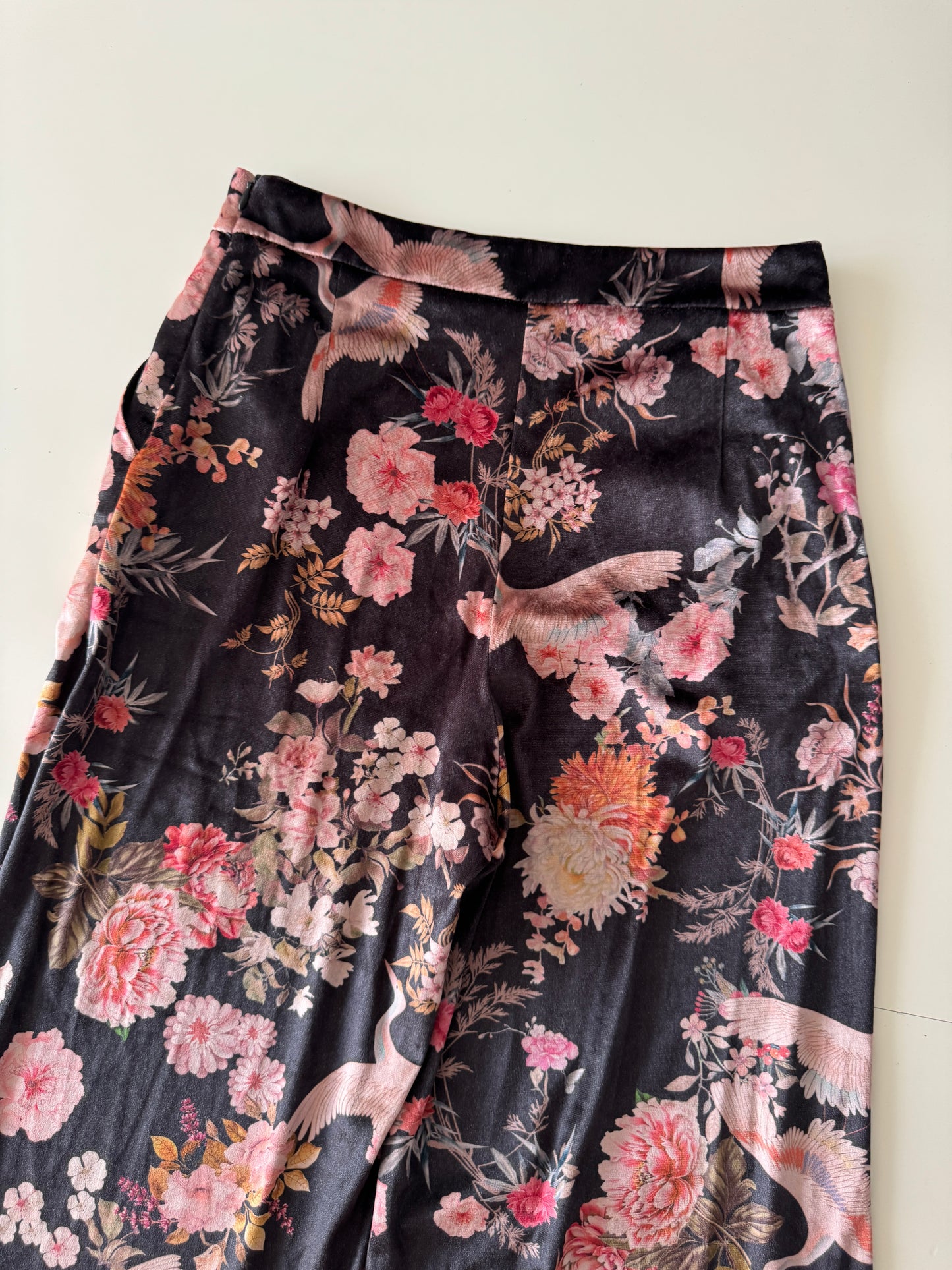 Pantalones de flores de terciopelo, Talla M, Mujer, Zara