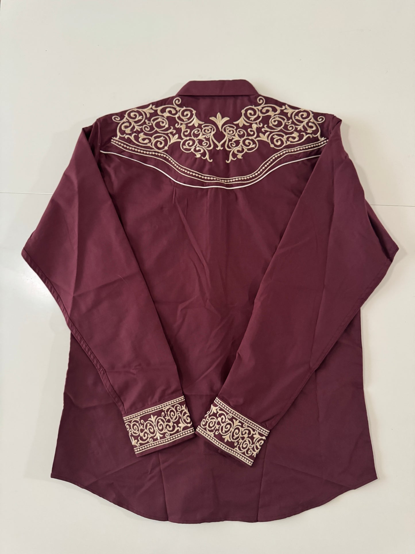 Camisa vaquera bordada color vino, Talla L, Winster, Hombre