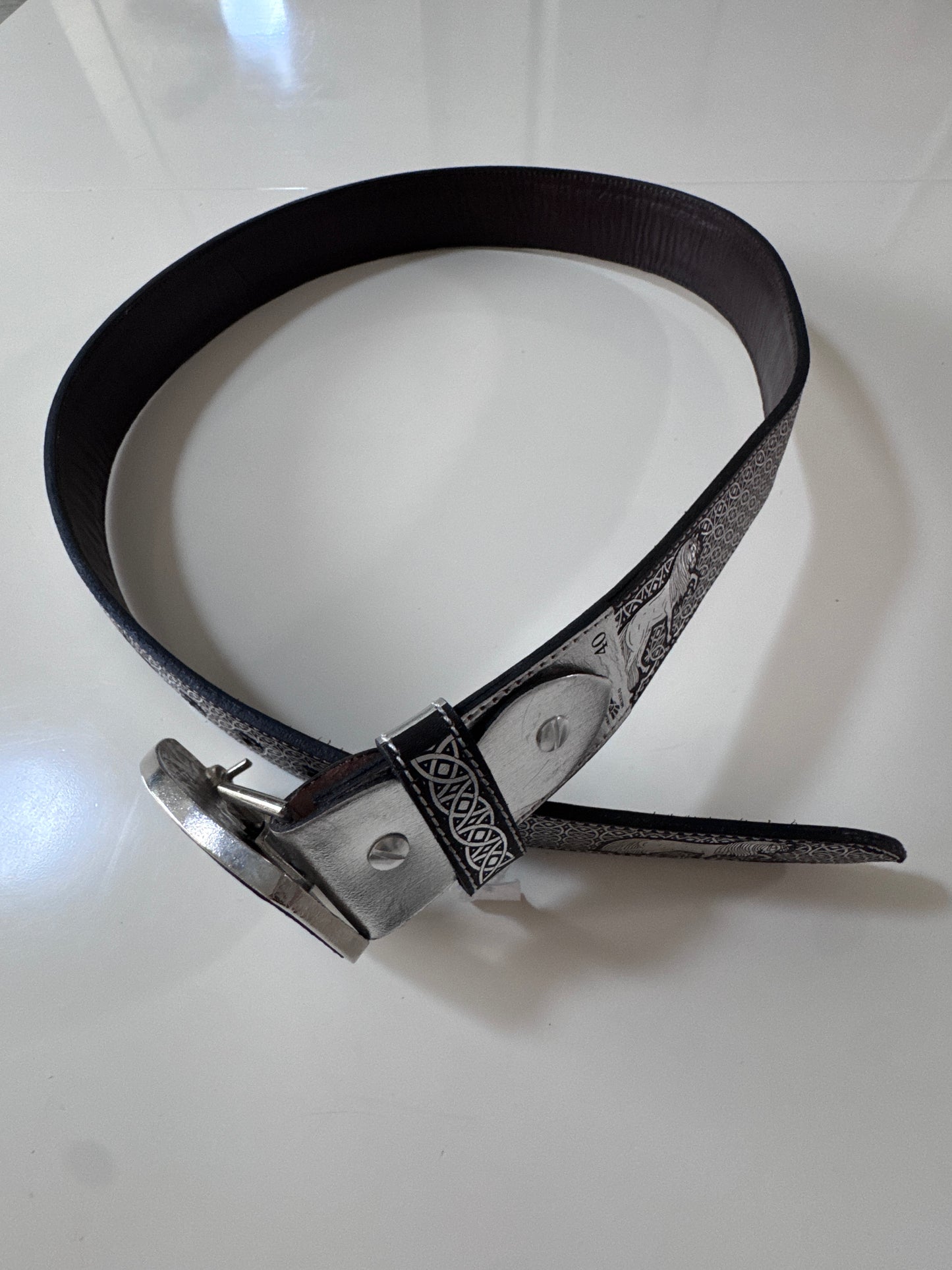 Cinturón café con plateado, Talla 34-36, Hombre