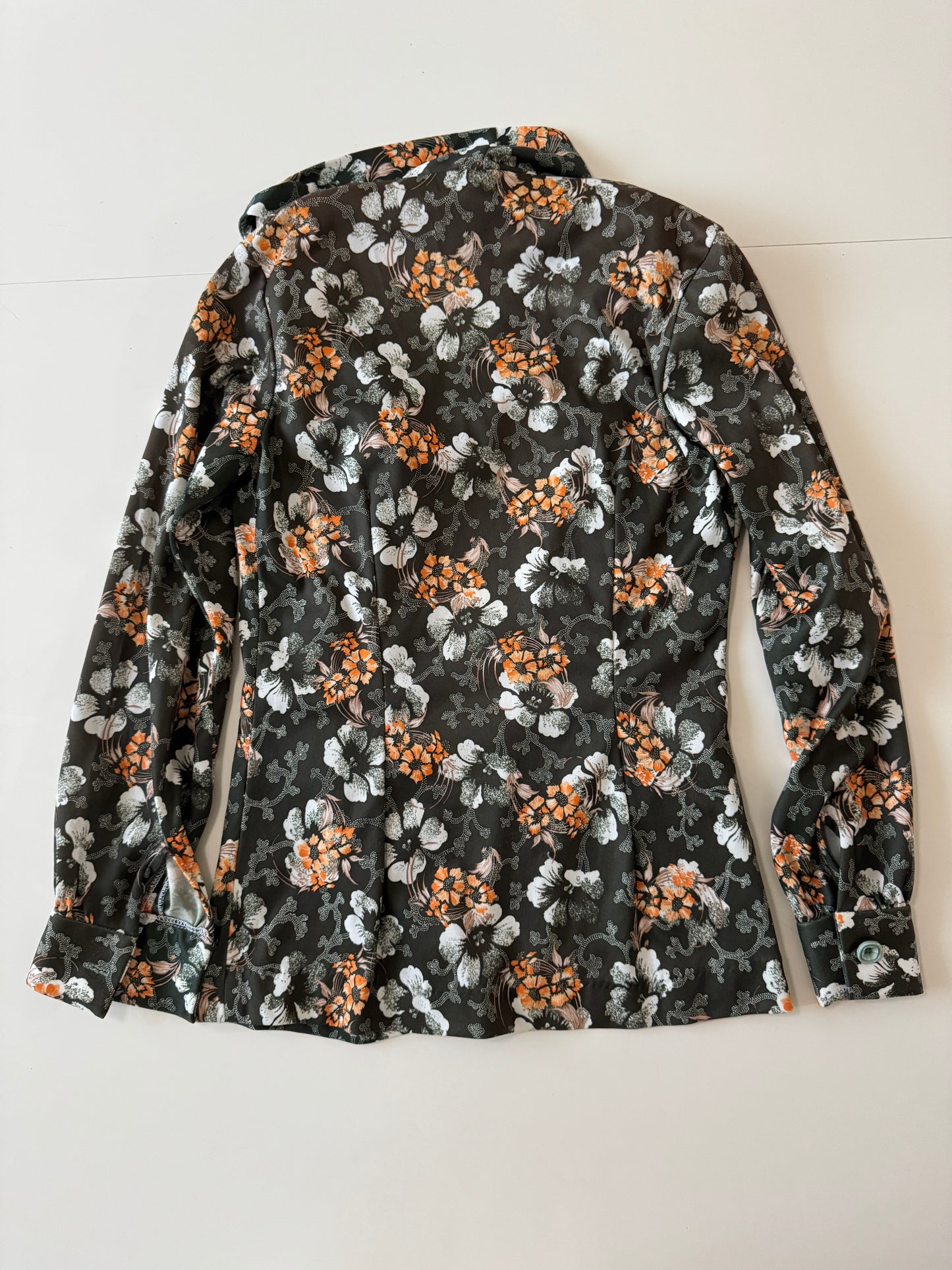 Blusa camisera vinage estampada, Talla S, Mujer